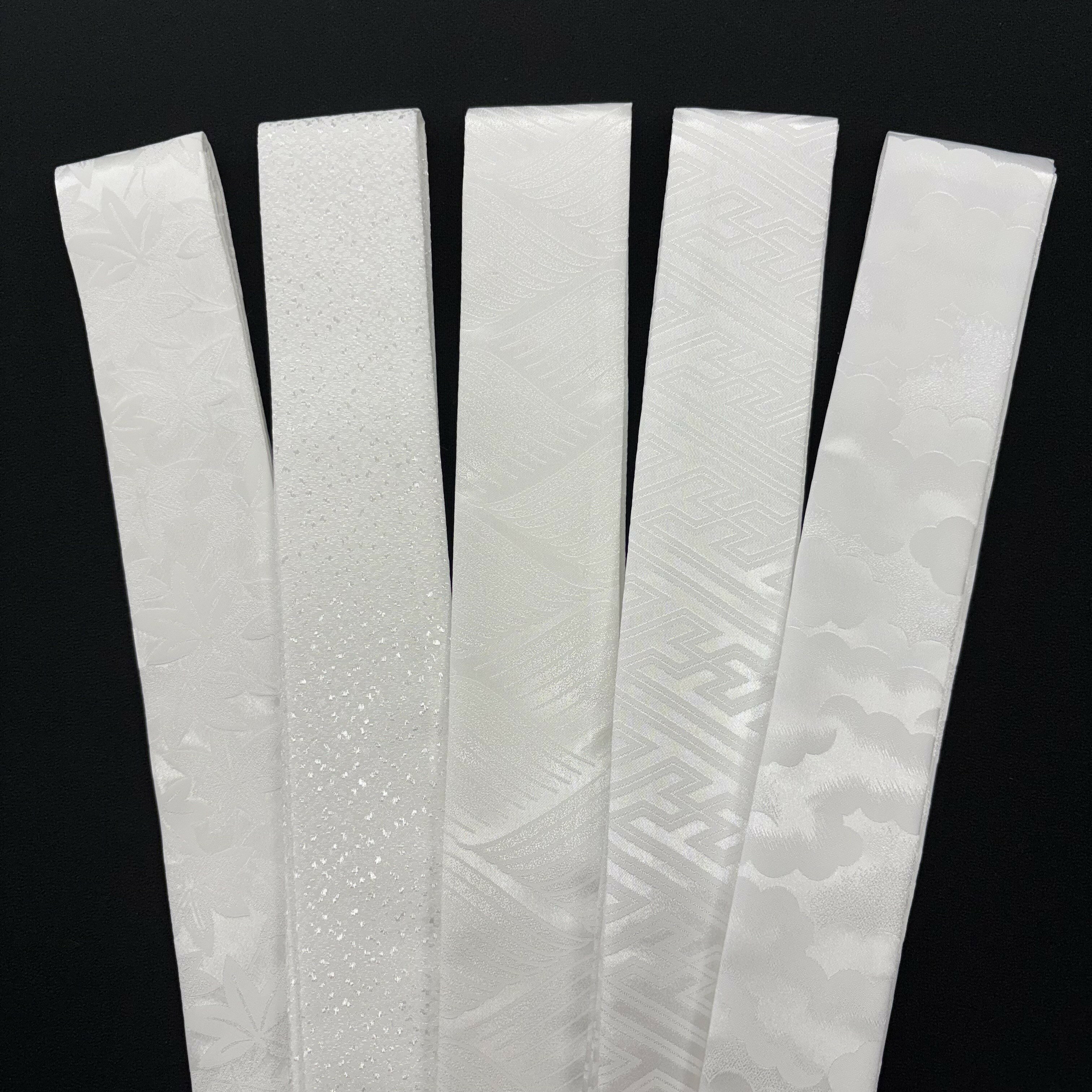 サービス伊達襟 （綸子白無地5種）ポリエステル100％ 幅5cm 長さ150cm 芯入り 伊達衿 重ね衿 重ね襟 振袖 訪問着 着物 浴衣 白襟 替え襟 定番アイテム お買い得