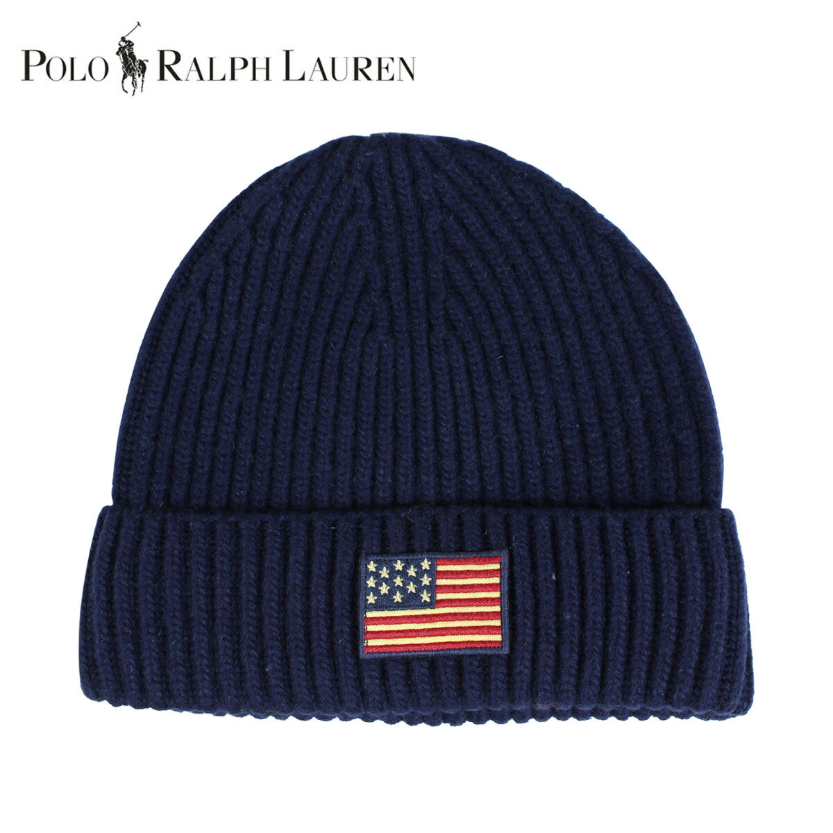 POLO RALPH LAUREN FLAG KNIT HAT ポロ ラルフローレン ニット帽 ニットキャップ ビーニー メンズ レディース ウール ネイビー PC0239