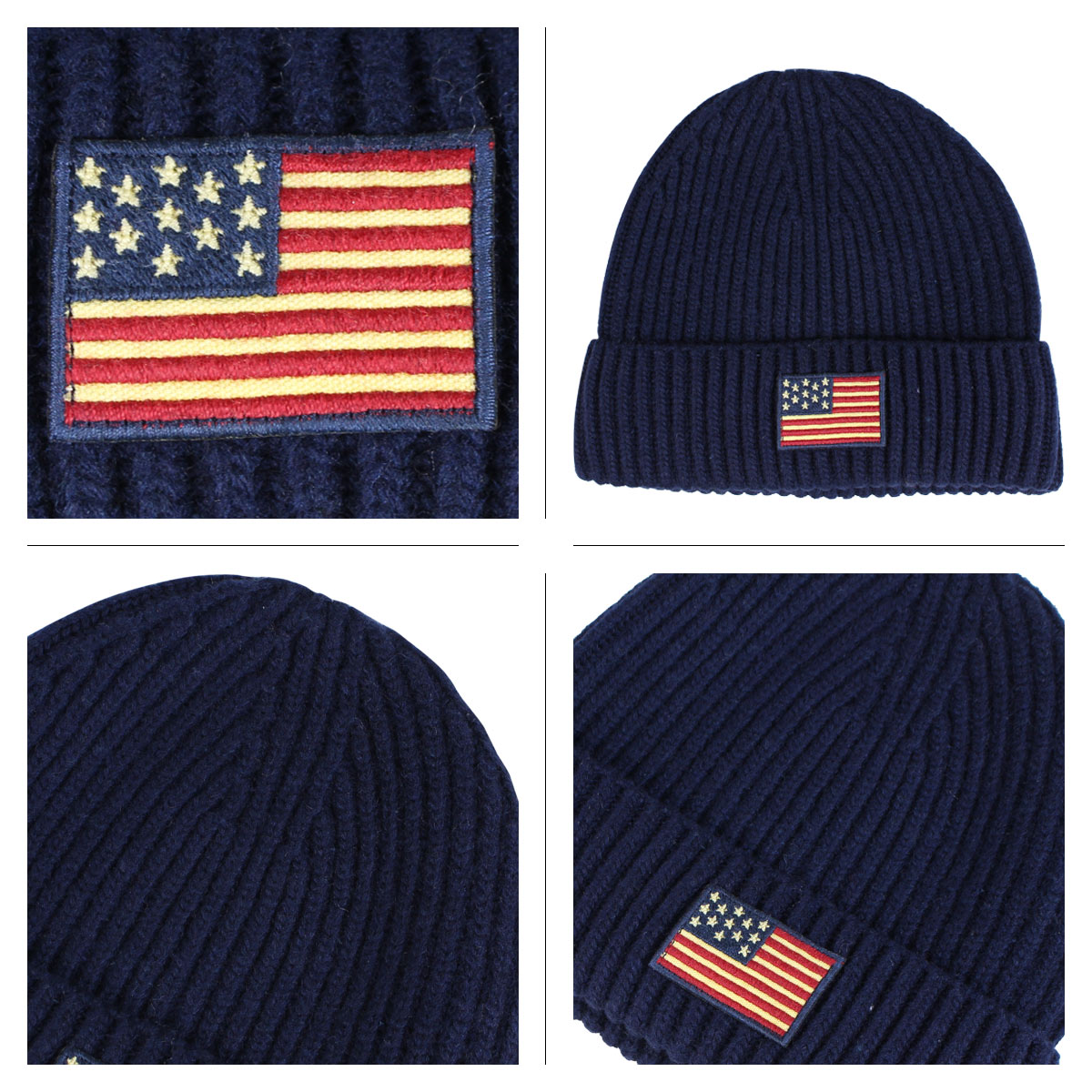 POLO RALPH LAUREN FLAG KNIT HAT ポロ ラルフローレン ニット帽 ニットキャップ ビーニー メンズ レディース ウール ネイビー PC0239