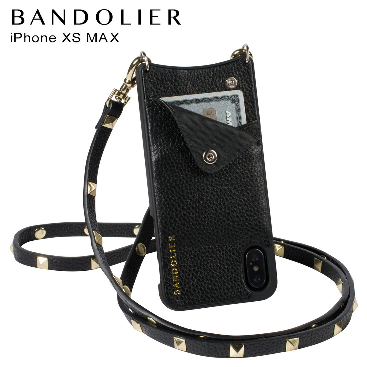BANDOLIER SARAH GOLD バンドリヤー iPhone XS MAX ケース ショルダー スマホ アイフォン レザー メンズ レディース ブラック 10SAR1001