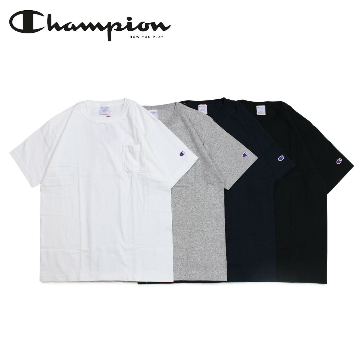 チャンピオン ペアTシャツ Champion T1011 US T-SHIRT WITH POCKET チャンピオン Tシャツ 半袖 メンズ レディース MADE IN USA ポケット付き ブラック ホワイト グレー ネイビー 黒 白 C5-B303