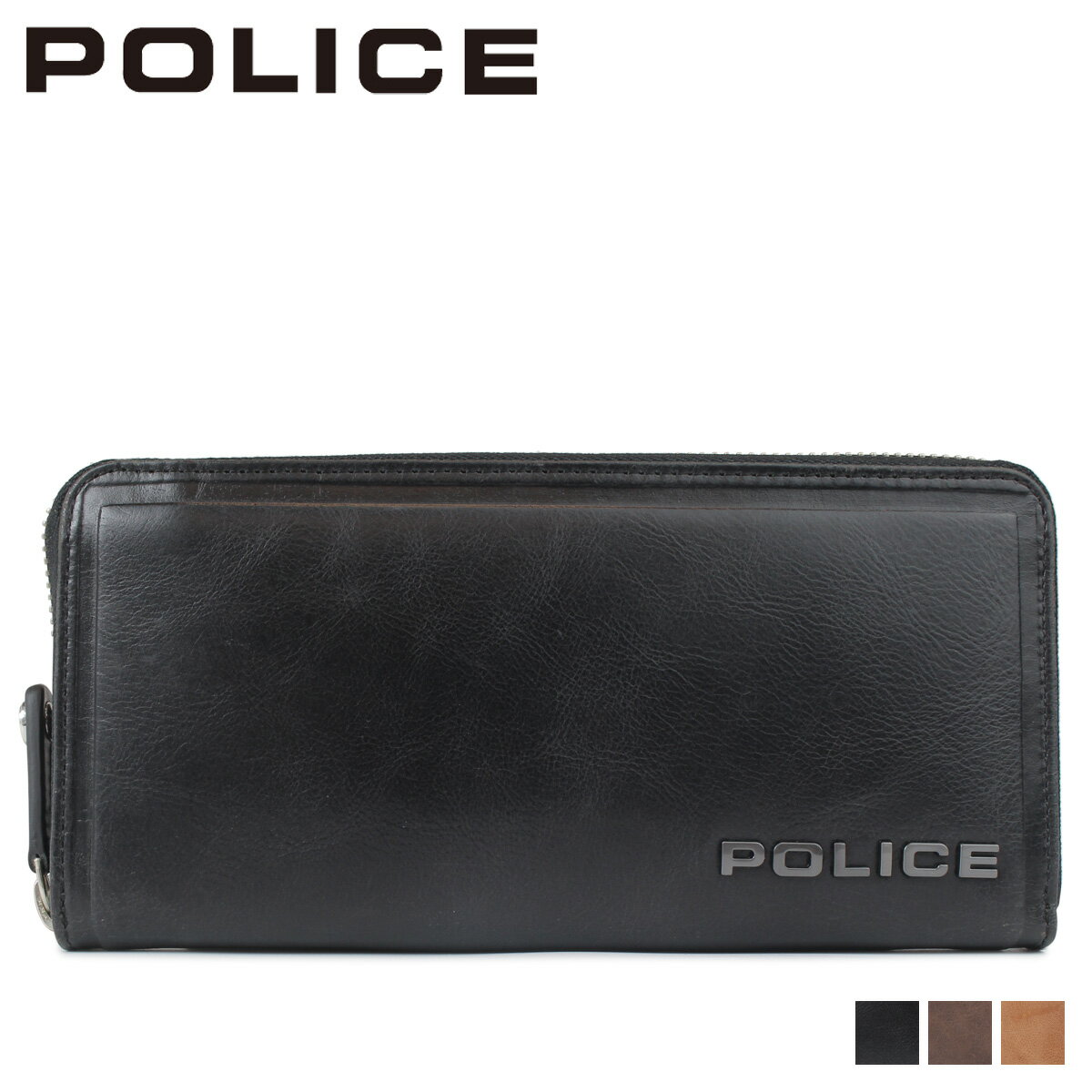 POLICE EDGE ROUND WALLET ポリス 財布 長財布 メンズ ラウンドファスナー レザー ブラック キャメル ダーク ブラウン 黒 PA-58002