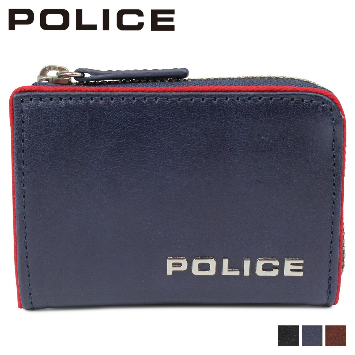 POLICE TERAIO COIN CASE ポリス 財布 小銭入れ コインケース メンズ L字ファスナー レザー ブラック ネイビー ダーク ブラウン 黒 PA-70005