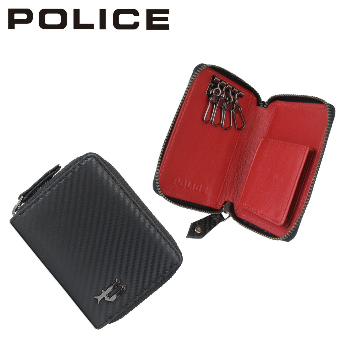 【最大1000円OFFクーポン】 POLICE LUCENTE KEY CASE ポリス キーケース キーホルダー メンズ 4連 ラウンドファスナー レザー ブラック 黒 PA-70205