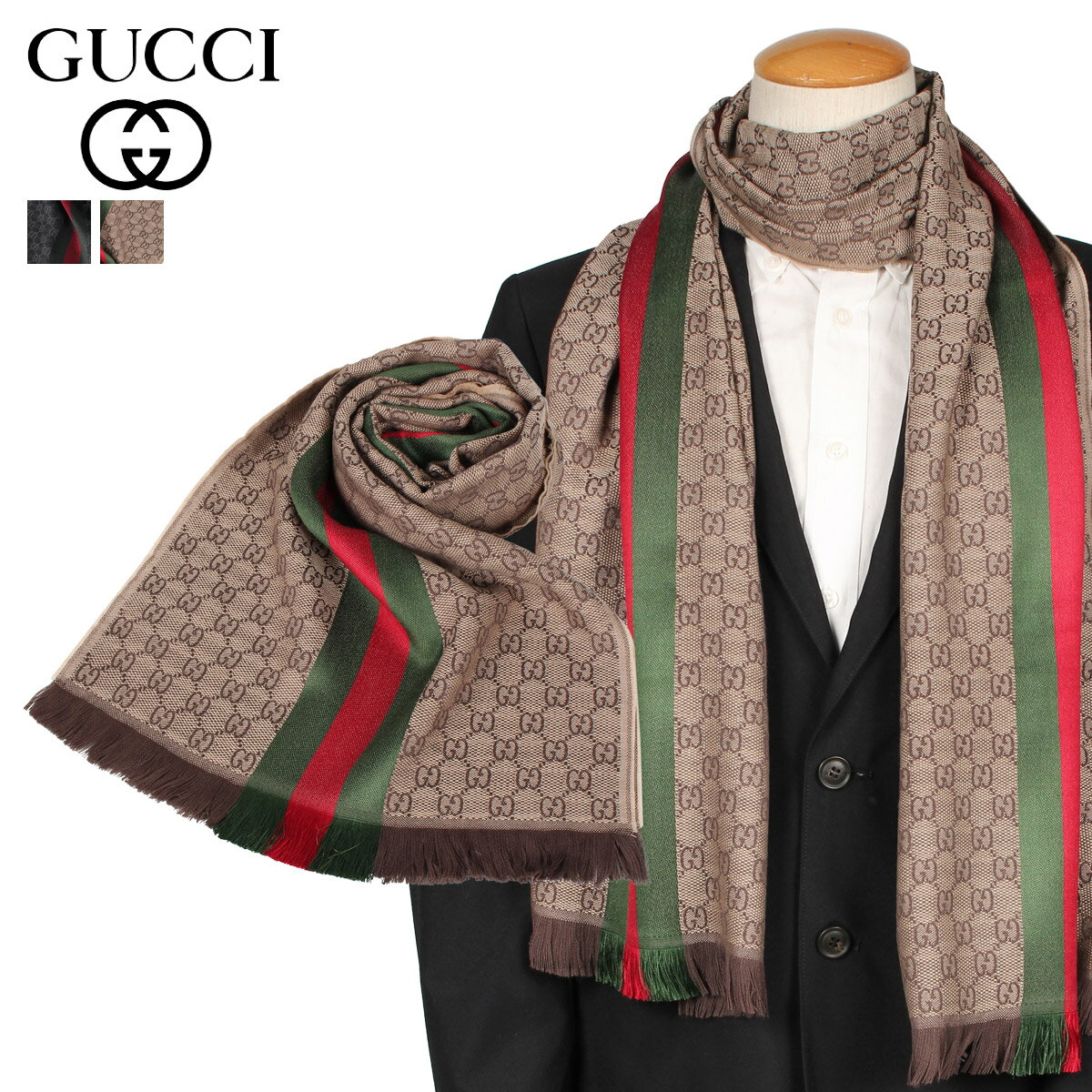 【最大600円OFFクーポン】 GUCCI SC VERBIER SCARF グッチ マフラー ストール メンズ レディース GG総柄 ブラック ベージュ 黒 1473514G704