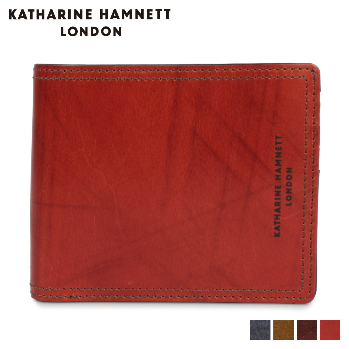 KATHARINE HAMNETT LONDON MINI WALLET キャサリンハムネット ロンドン 財布 二つ折り メンズ ネイビー オリーブ ダークブラウン ブラウン KH-1212015