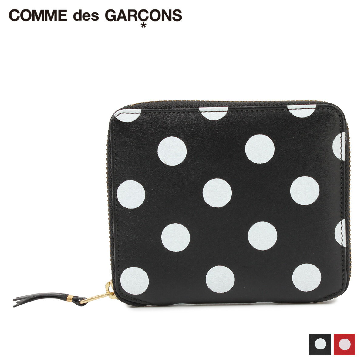 【最大1000円OFFクーポン】 COMME des GARCONS POLKA DOTS PRINTED コムデギャルソン 財布 二つ折り メンズ レディース ラウンドファスナー ポルカドットプリント ブラック レッド 黒 SA2100PD