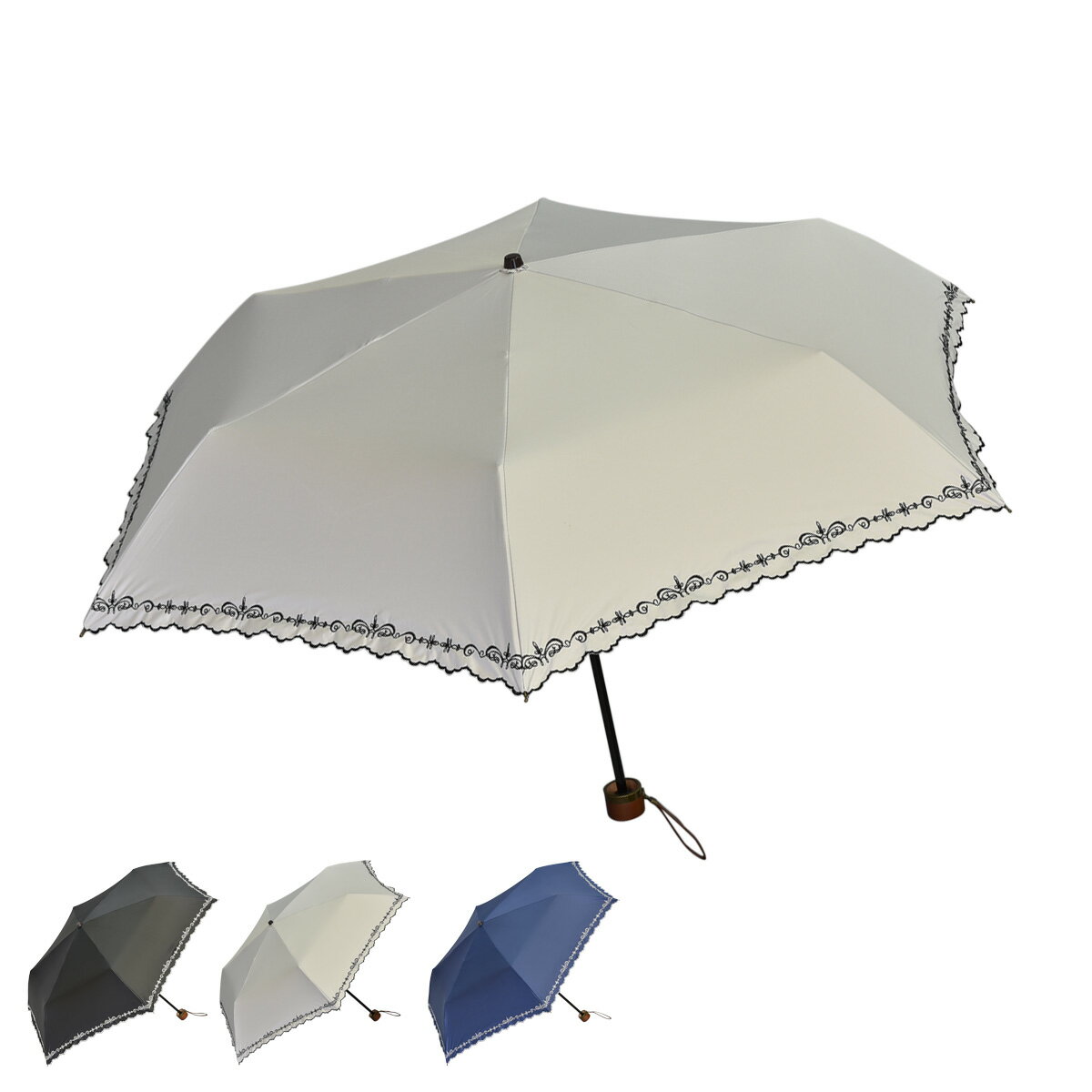 グラスファイバー ジェニュイン アンブレラ ワークス GENUINE UMBRELLA WORKS 折りたたみ傘 折り畳み傘 軽量 コンパクト レディース 99％UVカット 晴雨兼用 50cm 6本骨 3段式 グラスファイバー骨 雨傘 傘 遮熱 耐風 雨具 紫外線対策 刺繍 924F