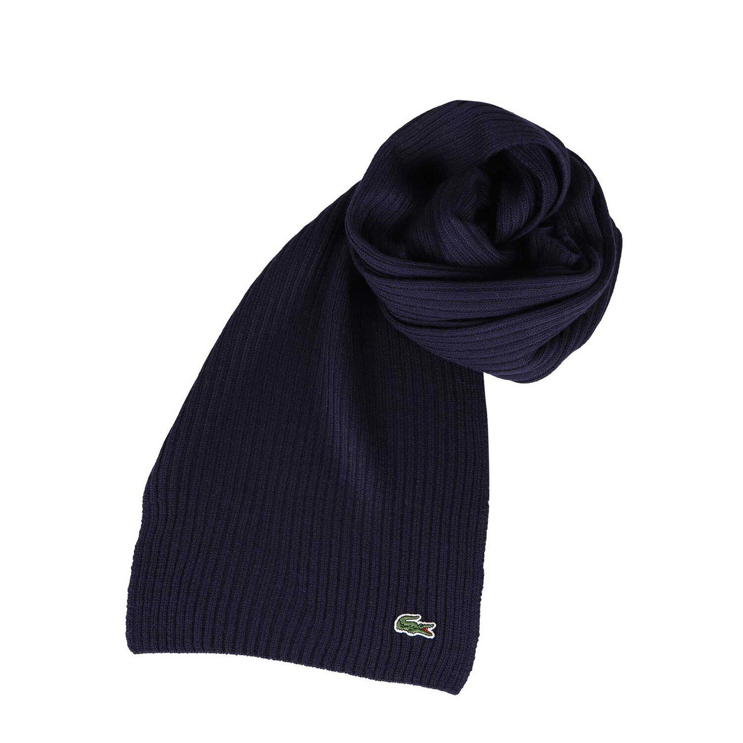 LACOSTE ラコステ マフラー ストール ワンポイント リブニット メンズ レディース 防寒 ブラック グレー ネイビー 黒 MSM2168