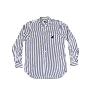 PLAY COMME des GARCONS PLAY S STRIPED SHIRT プレイ コムデギャルソン シャツ 長袖 メンズ ストライプ ブラックハート ロゴ ブルー B018