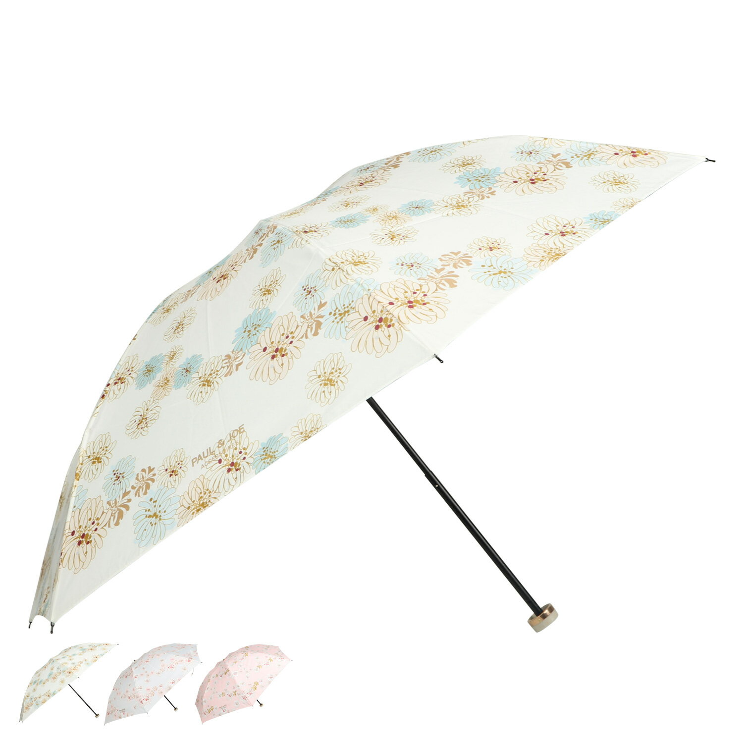【最大1000円OFFクーポン】 PAUL & JOE ポールアンドジョー 折りたたみ傘 レディース 雨晴兼用 軽量 UVカット ホワイト グレー ピンク 白 10166のサムネイル