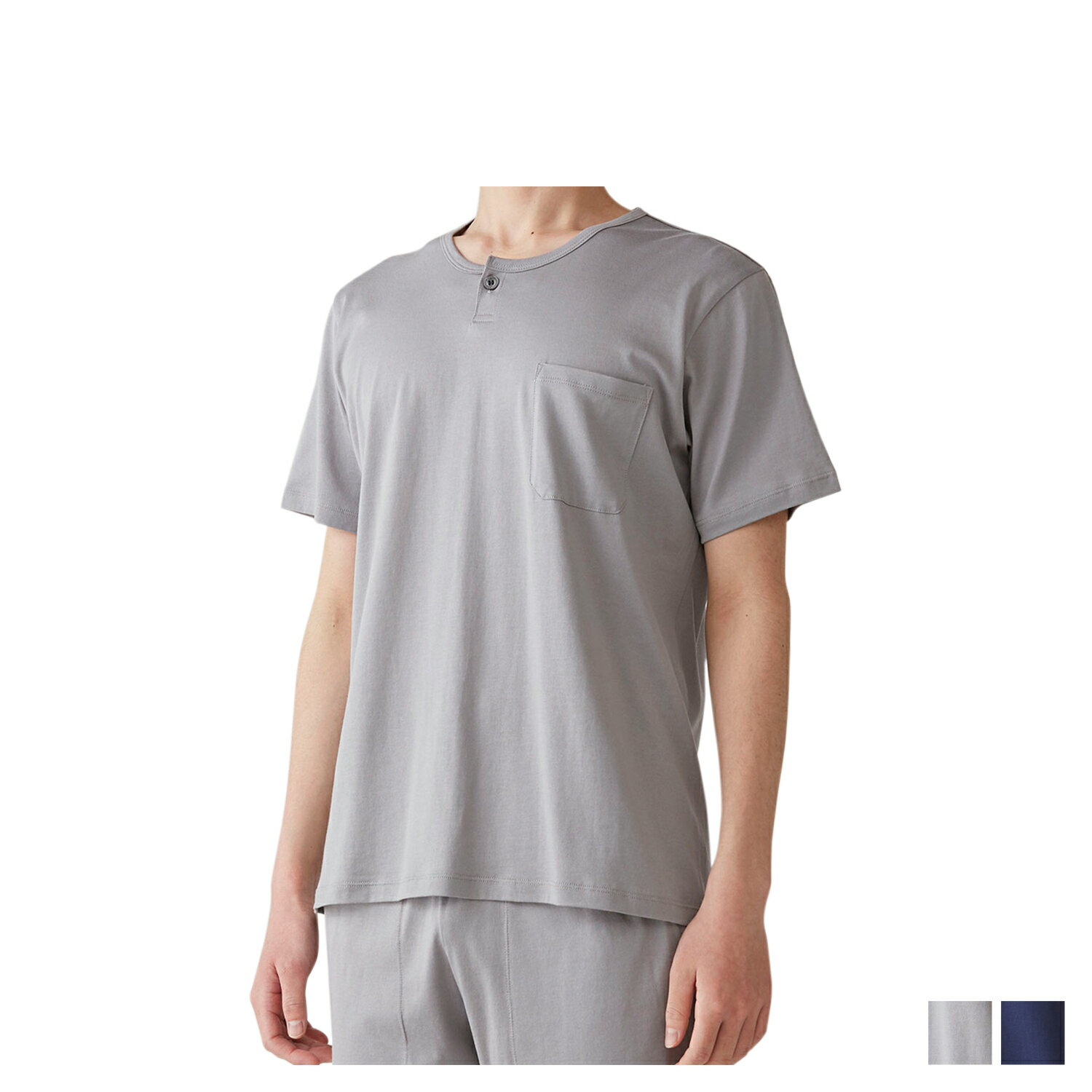 EPOCA UOMO エポカ ウォモ Tシャツ 半袖 カットソー メンズ ヘンリーネック コットン シルク グレー ネイビー 0383-36