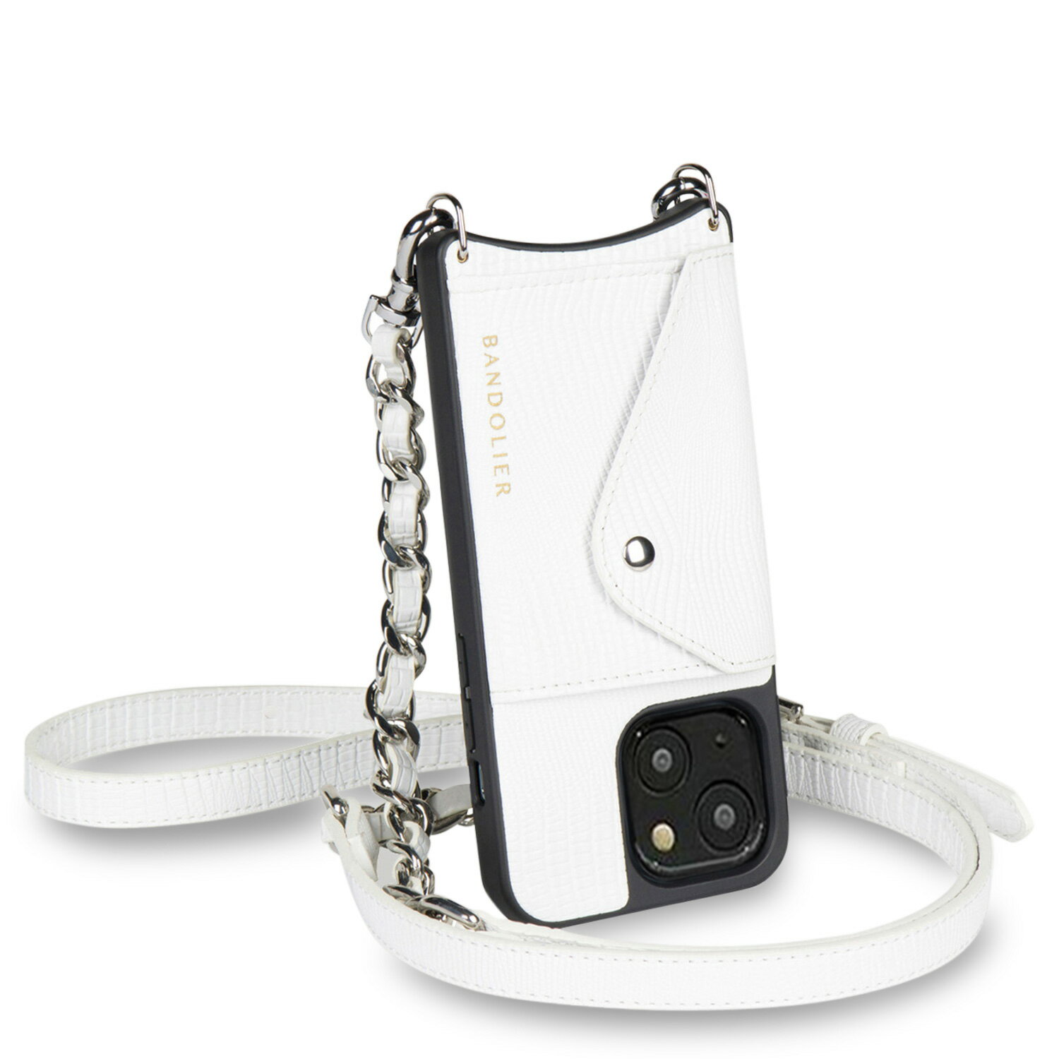 BANDOLIER PAIGE SIDE SLOT LIZARD WHITE バンドリヤー iPhone 13 mini iPhone 13 13Pro iPhone 13 Pro Max ケース スマホケース 携帯 ショルダー アイフォン ペイジ サイドスロット ホワイト メンズ レディース ホワイト 白 14PAI