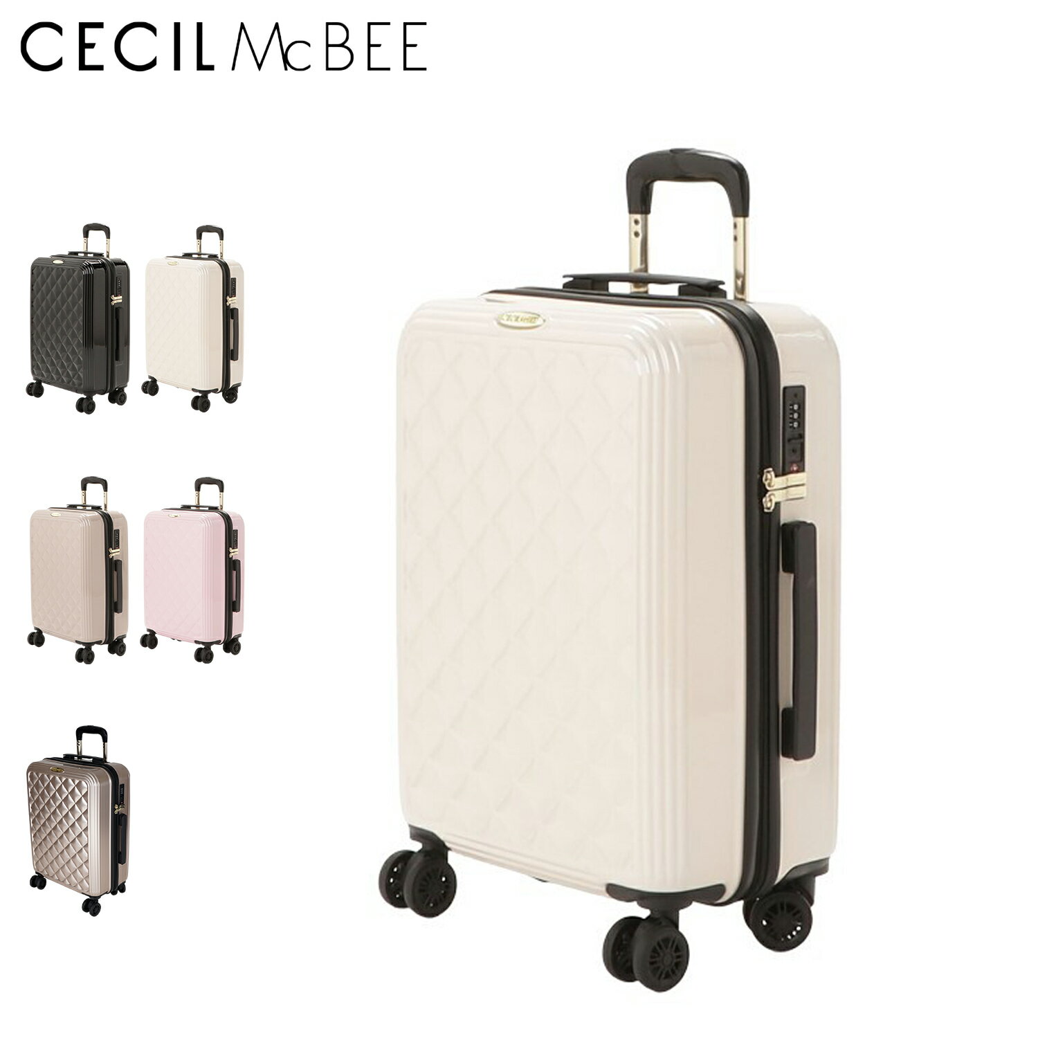 【最大1000円OFFクーポン】 CECIL McBEE NEW QUILT CARRY CASE S セシルマクビー キャリーケース キャリーバッグ ニューキルト Sサイズ レディース 35L スーツケース ブラック ホワイト ベージュ ピンク 黒 白 CM12-4-00025