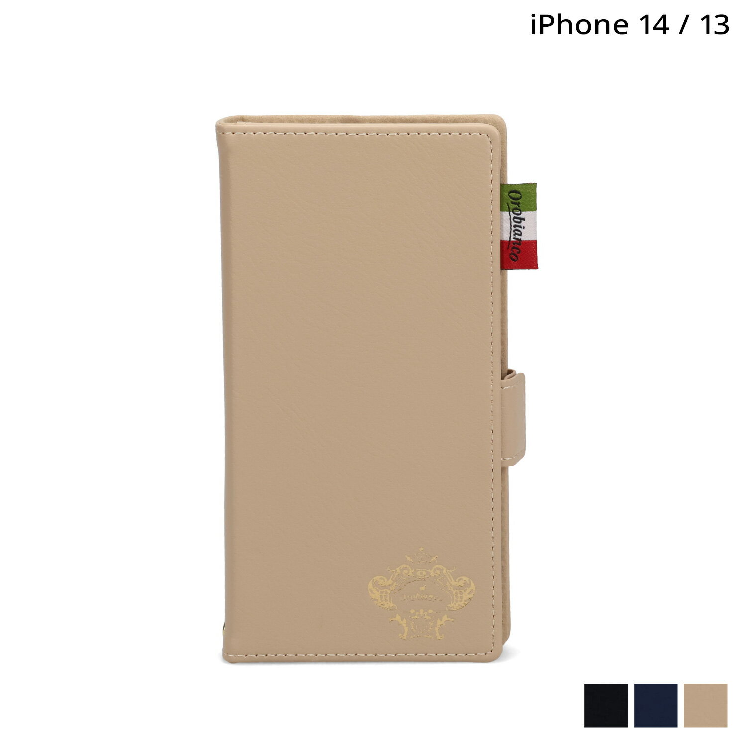 Orobianco SOFT PU LEATHER BOOK TYPE CASE オロビアンコ iPhone 14 iPhone 13 スマホケース 手帳型 携帯 アイフォン メンズ レディース ブラック ネイビー ベージュ 黒 IP14-ORB0123