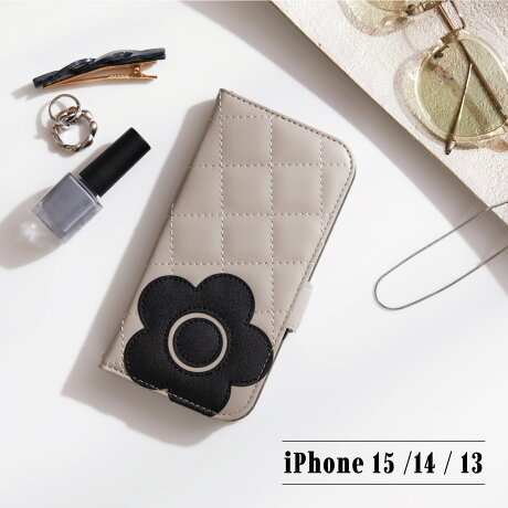 【最大1000円OFFクーポン】 MARY QUANT PU QUILT LEATHER BOOK TYPE CASE マリークヮント iPhone 15 14 ケース スマホケース 携帯 レディース スタンド ブラック ホワイト グレー ブラウン ピンク 黒 白