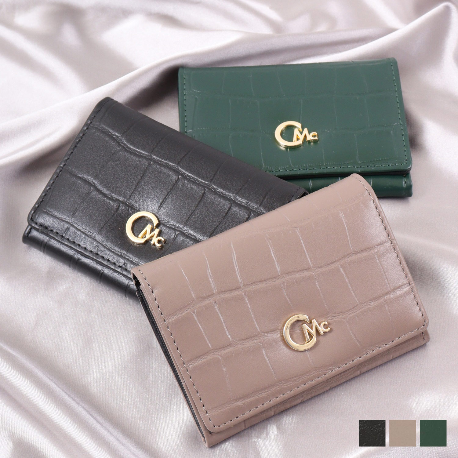 クロコダイル CECIL McBEE CROCODILE EMBOSS CARD CASE セシルマクビー カードケース 名刺入れ ID 定期入れ レディース 本革 クロコダイル エンボス加工 ブラック ブラウン グリーン 黒 CM127002