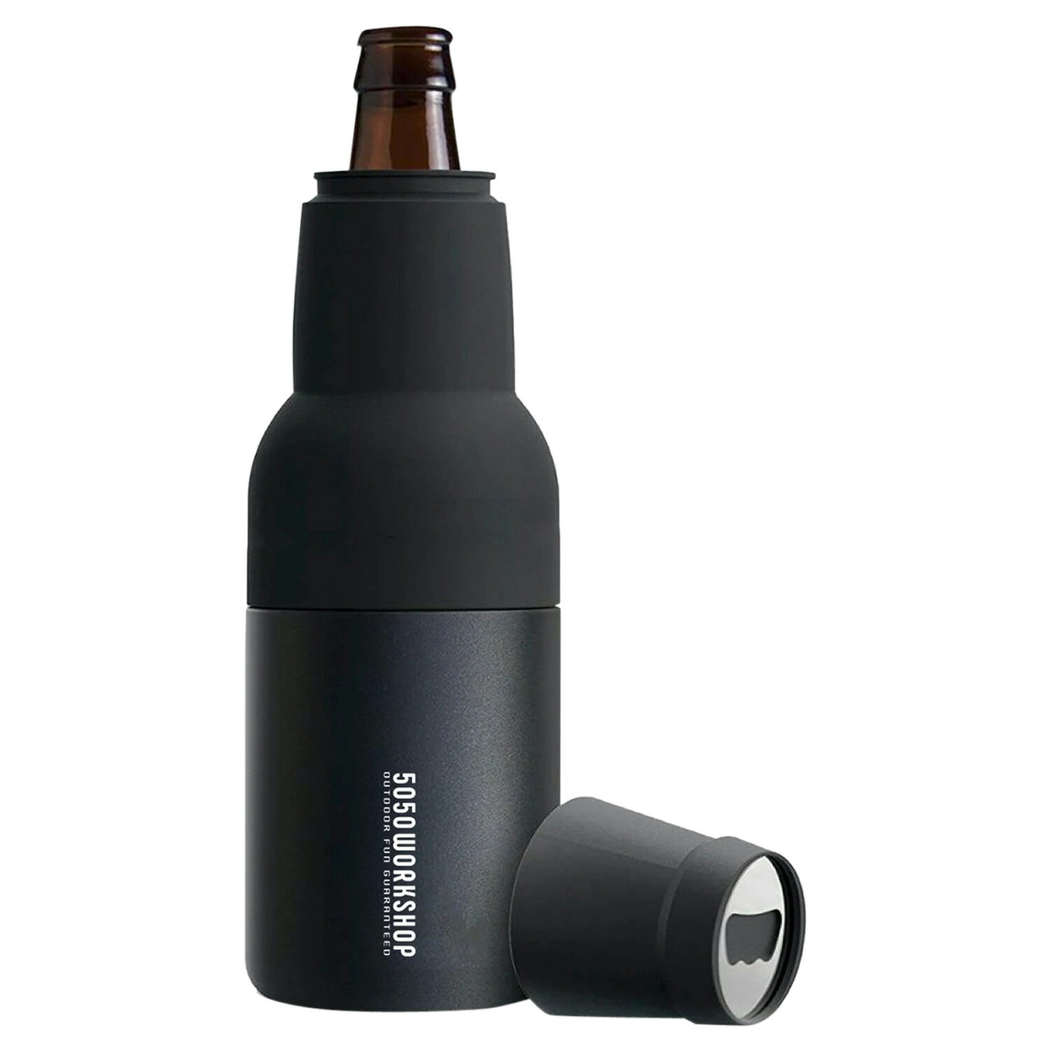 5050WORKSHOP 2WAY BOTTLE COOLER フィフティフィフティワークショップ ドリンクホルダー カバー ボトルクーラー 栓抜き付き ステンレス 保冷 ブラック シルバー 黒 アウトドア 3
