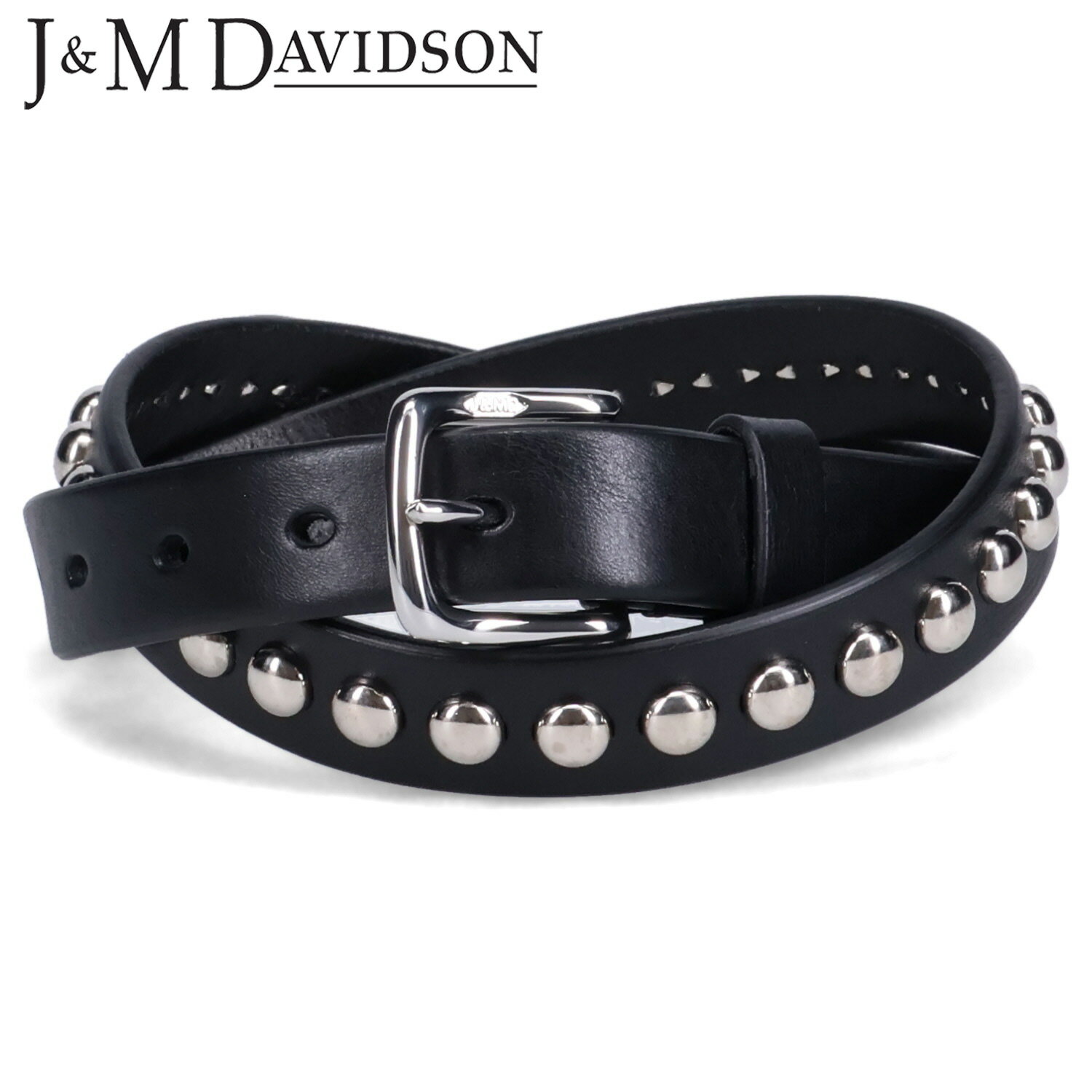 ジェイ＆エム デヴィッドソン 【最大1000円OFFクーポン】 J&M DAVIDSON DOME RIVETS NARROW BELT 25MM ジェイアンドエムデヴィッドソン ベルト レザーベルト スタッズ ドーム リベット ナロー メンズ 本革 ブラック 黒 BWSE-1DS-AN25