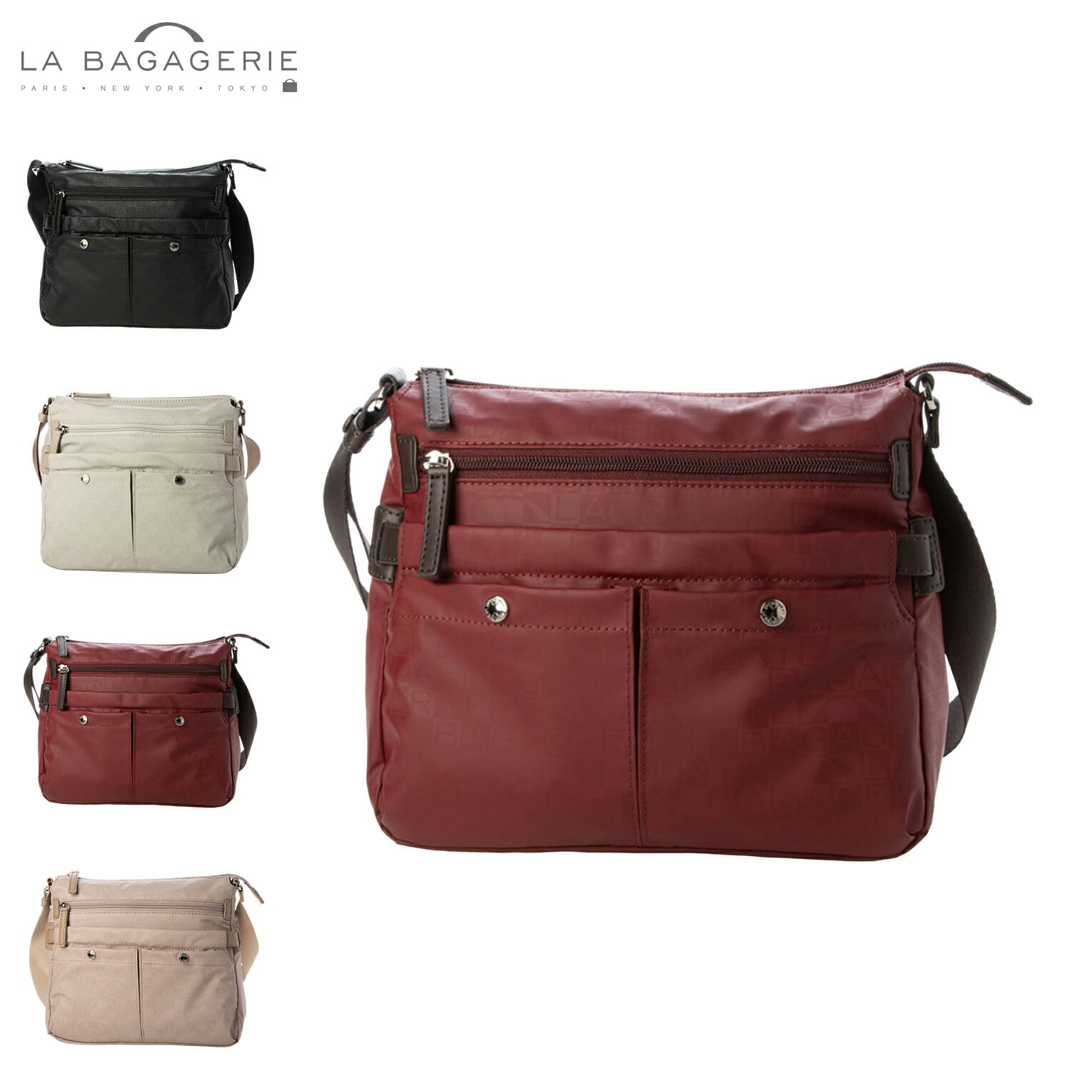 乐天商城 - 【最大1000円OFFクーポン】 LA BAGAGERIE モノグラム スクエアナイロン Sサイズ ラ バガジェリー ショルダーバッグ レディース 斜め掛け ブラック アイボリー バーガンディー ピンク 黒 B0046-01 母の日