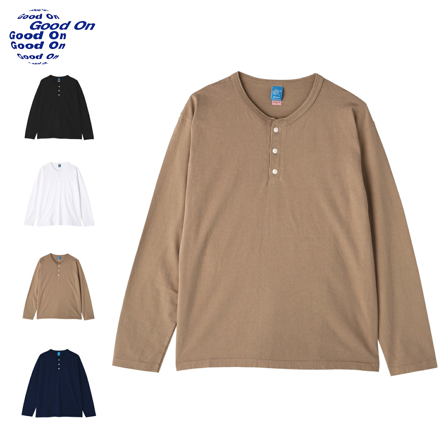 Good On L/S HENLEY TEE グッドオン ヘンリー Tシャツ 長袖 カットソー メンズ レディース ヘンリーネック ブラック ホワイト ベージュ 黒 白 GOLT1601C