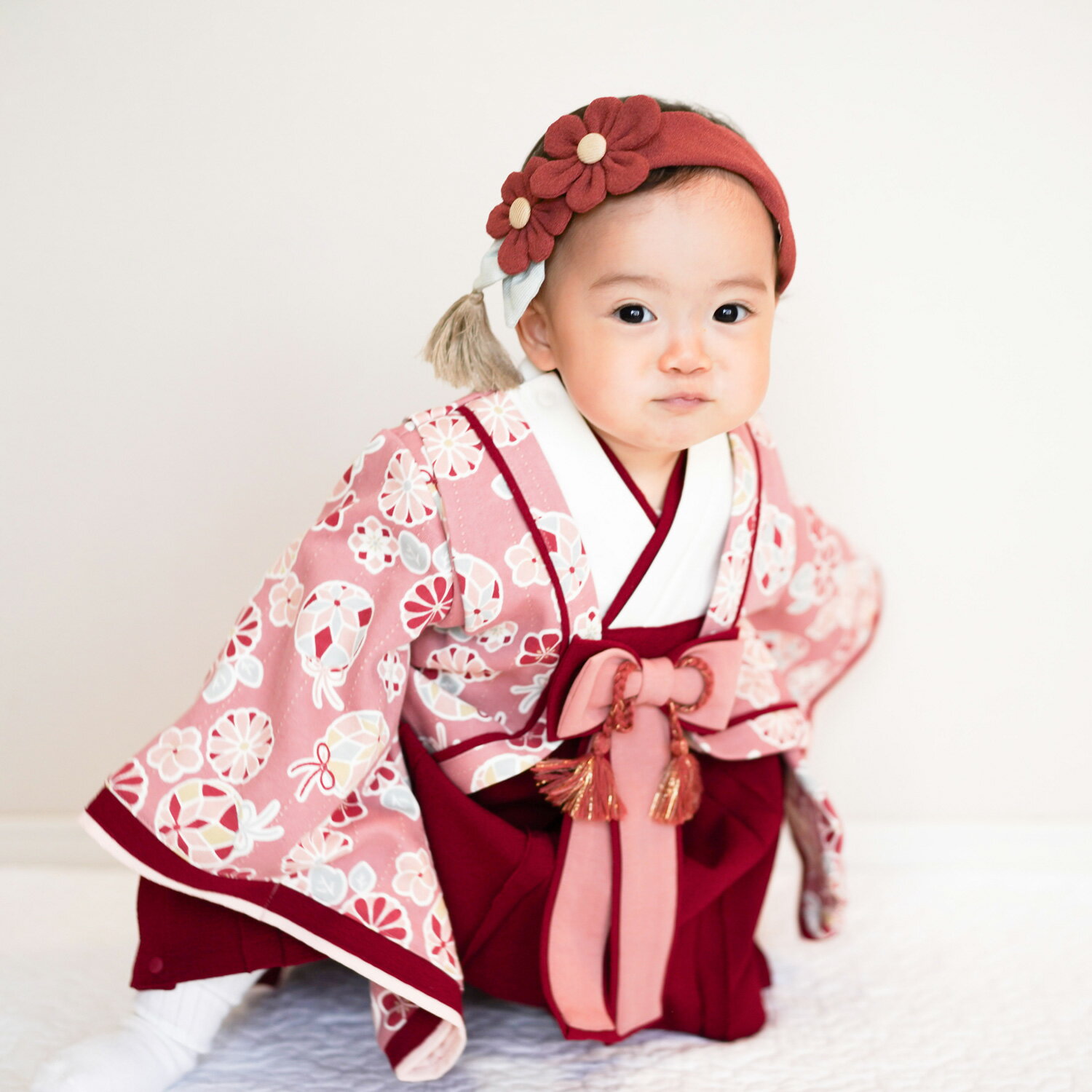 【最大1000円OFFクーポン発行中】 mocmof モクモフ 袴 ロンパース ベビー服 子供服 和服 ベビー キッズ 女の子 70cm 80cm 90cm 初節句 衣装 お食い初め お宮参り 正月 レッド パープル ピンク 622-456026K 3