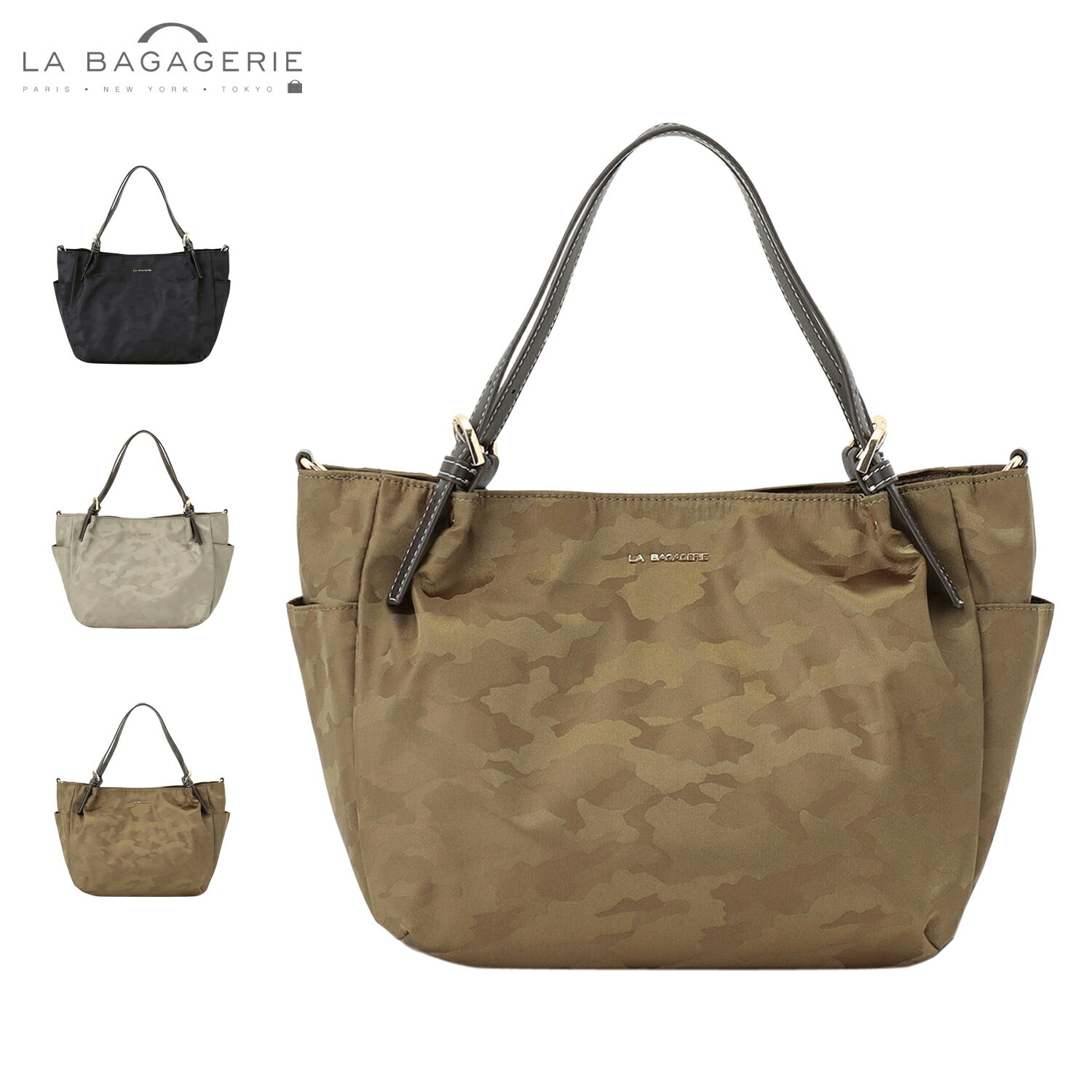 【特典付き】 LA BAGAGERIE ラ バガジェリー バッグ トートバッグ レディース B5 撥水 軽量 斜めがけ ファスナー付き ブラック ベージュ カーキ 黒 B0064-03