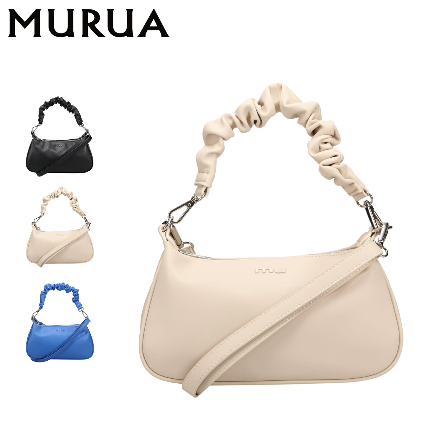乐天商城 - 【最大1000円OFFクーポン】 MURUA ギャザーチャーム ムルーア バッグ ショルダーバッグ ミニ 2WAY レディース 斜めがけ ブラック ベージュ ブルー 黒 MR-B1334 母の日