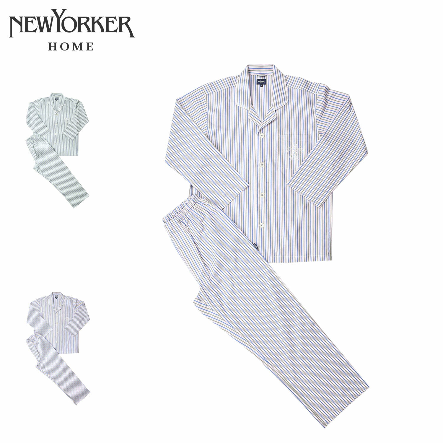 NEWYORKER HOME ニューヨーカーホーム ルームウェア 部屋着 パジャマ 上下 セットアップ ナイトウェア テーラード メンズ 前開き 上着 グリーン...