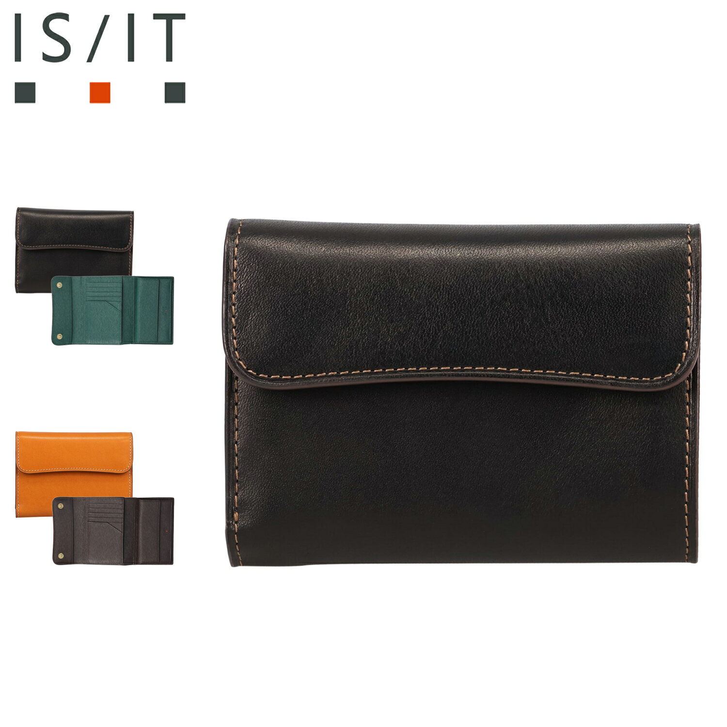 IS/IT GLOVE イズイット 財布 二つ折り 小銭入れ グローブ メンズ レディース 軽量 本革 牛革 ブラック オレンジ 黒 948604
