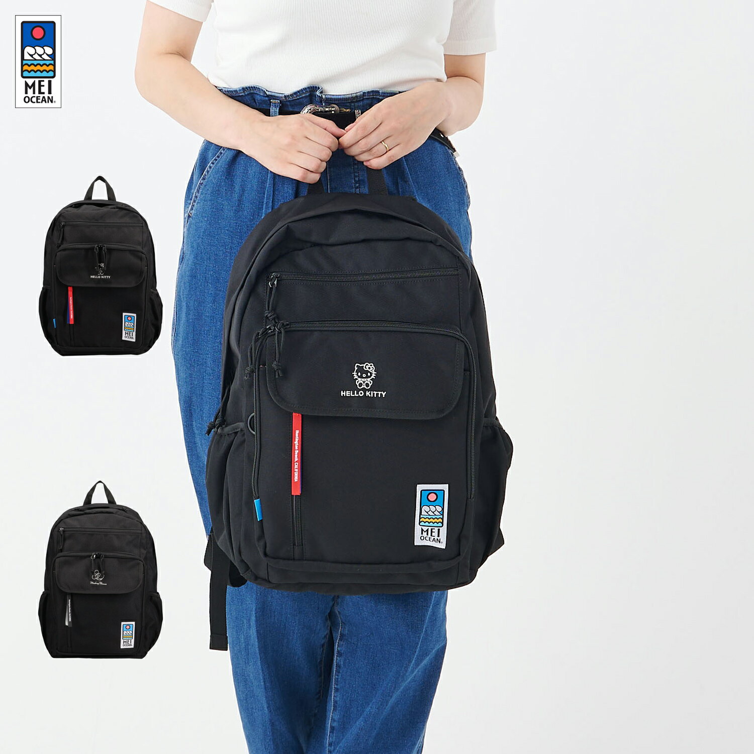 【最大1000円OFFクーポン】 MEI OCEAN メイ オーシャン リュック バッグ バックパック メンズ レディース 大容量 A4 20L キティ ミッキー コラボ 限定 ブラック 黒 62105 62102 母の日
