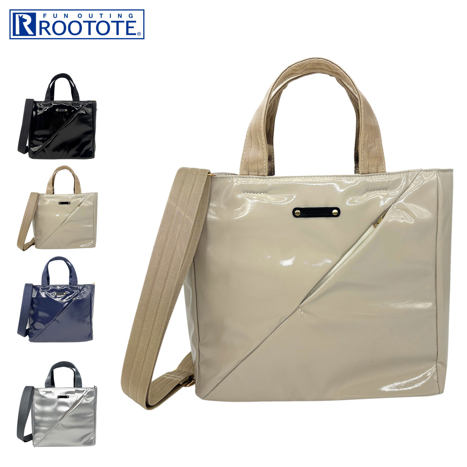 乐天商城 - 【最大1000円OFFクーポン】 ROOTOTE ルートート バッグ トートバッグ LT.スクエア.スラッシュ-A レディース 軽量 斜めがけ ブラック ホワイト ネイビー シルバー 黒 白 3665 母の日