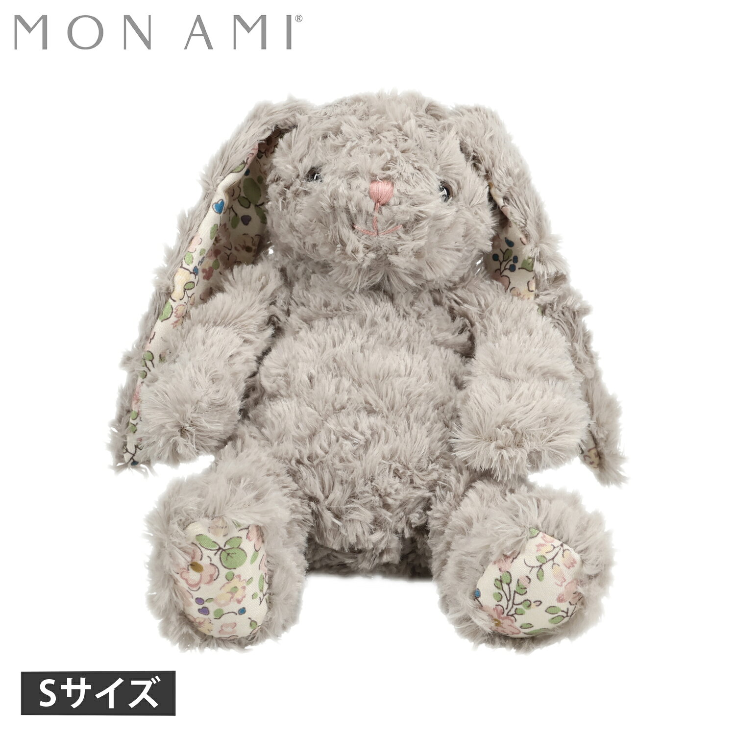 乐天商城 - 【最大1000円OFFクーポン】 MON AMI モナミ ぬいぐるみ おもちゃ 人形 うさぎ フェイス グレーフローラルバニー S ベビー キッズ 3歳から 子供 男の子 女の子 グレー ST1614