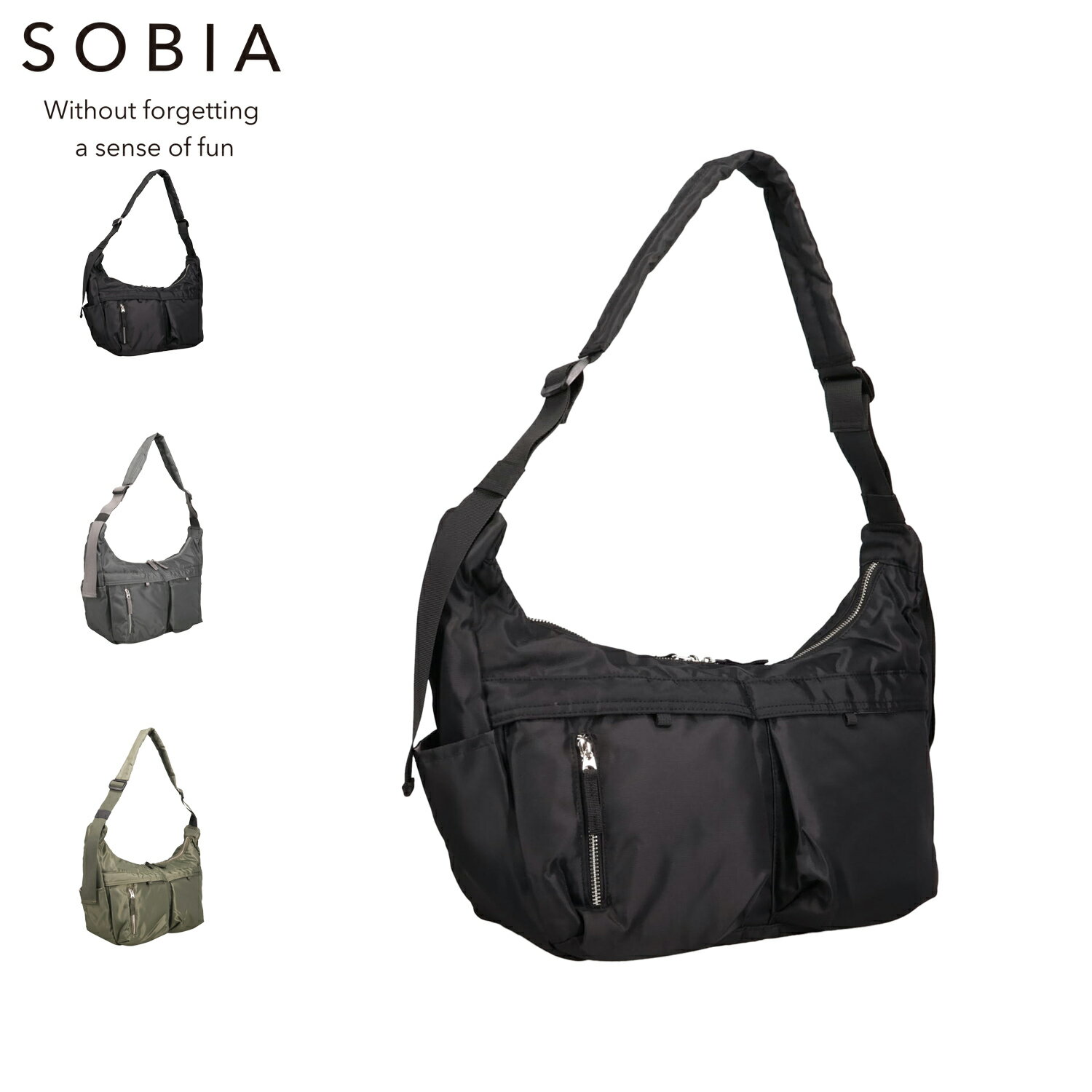 SOBIA DOUBLE POCKET MOON SHOULDER ソビア バッグ ショルダーバッグ レディース 斜めがけ 軽量 ブラック グレー カーキ 黒