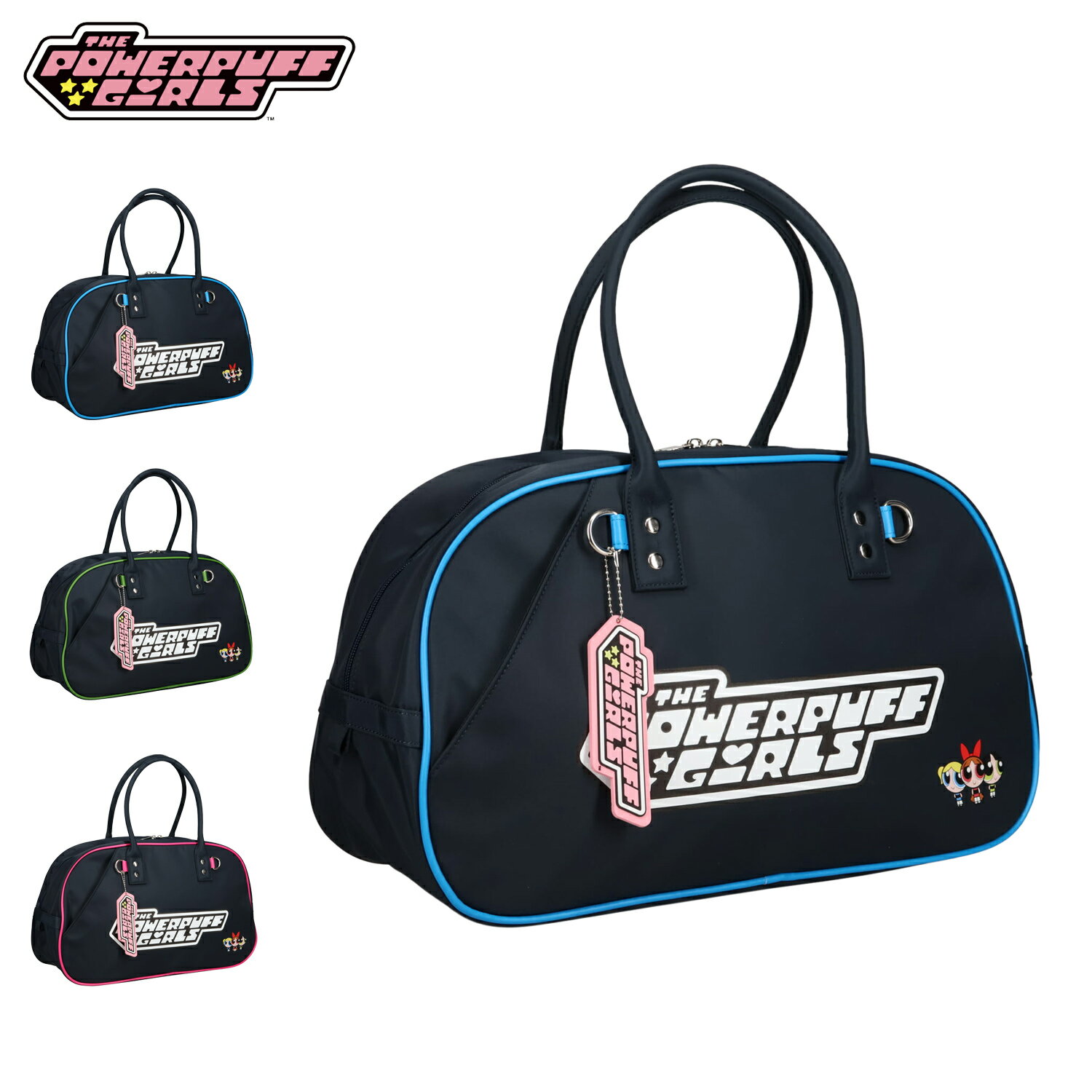 THE POWERPUFF GIRLS MADISON BAG パワーパフ ガールズ スクールバッグ ボストンバッグ マディソンバッグ スクバ レディース 刺繍 チャーム付き 高校生 女子高生 中学生 デイバッグ ブラック 黒 TPGSR-02