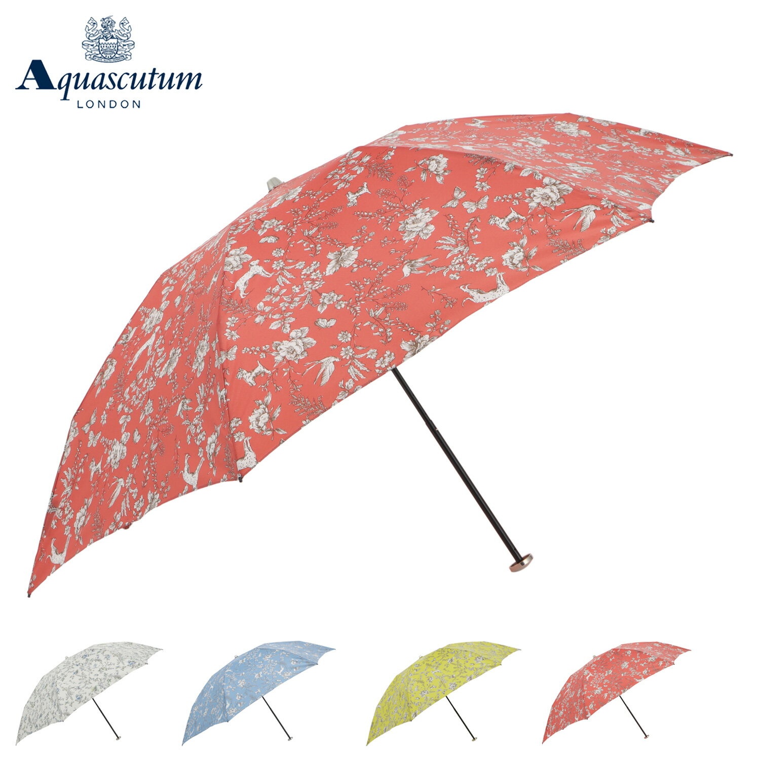 乐天商城 - AQUASCUTUM アクアスキュータム 折りたたみ傘 雨傘 ボタニカルプリント レディース 55cm 軽量 日本製 ライトベージュ ブルー イエロー コーラル 1AQ 17796 母の日