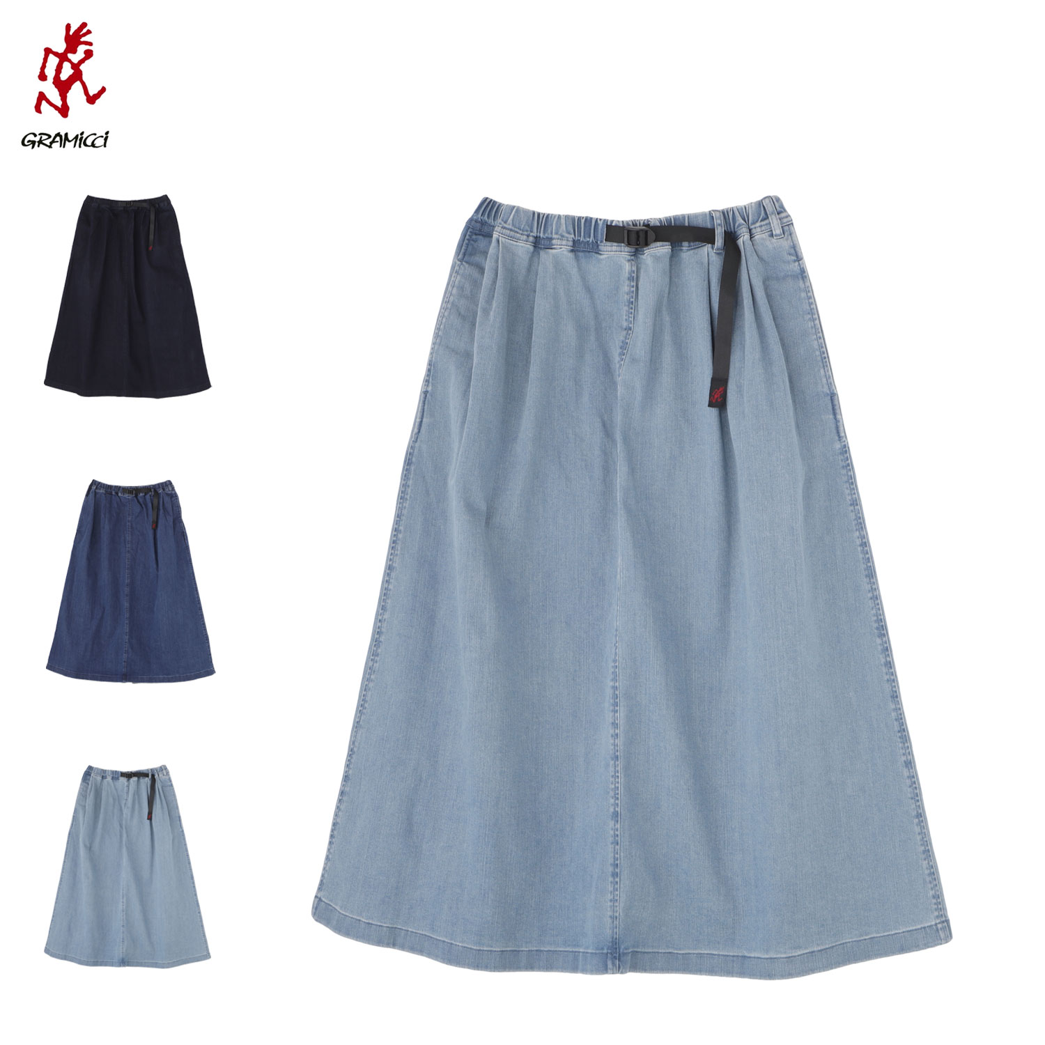 【最大1000円OFFクーポン発行中】 Gramicci STRETCH DENIM LONG FLARE SKIRT グラミチ デニム ロングフレアスカート ストレッチ レディース Aライン ゆったり マキシ インディゴ GLSK6-SJP006