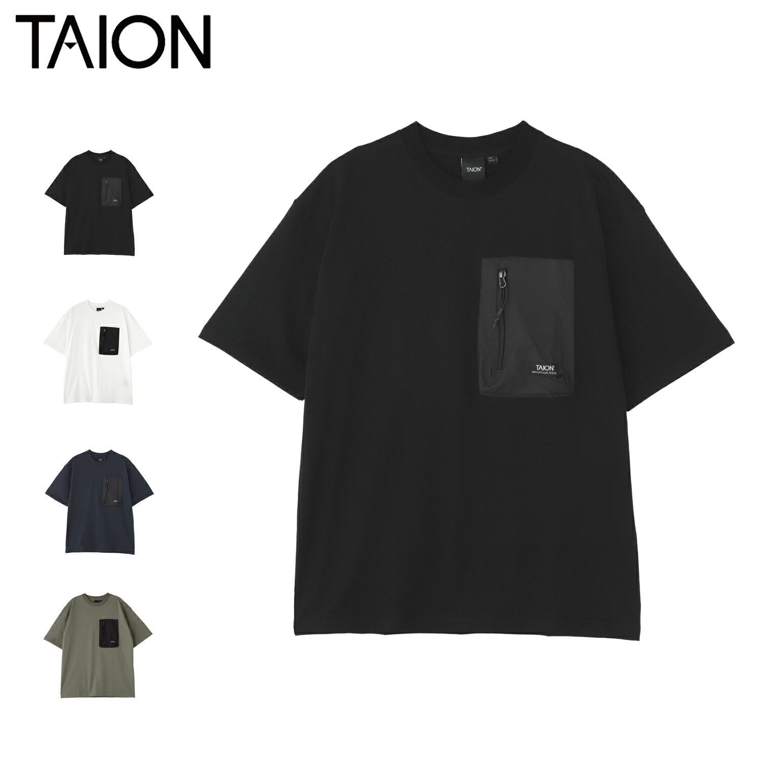 TAION NON DOWN MOUNTAIN CREW NECK POCKET T-SHIRTS タイオン Tシャツ 半袖 ノンダウン マウンテン クルーネックポケット メンズ レディース ブラック ホワイト ダーク ネイビー ダーク オリーブ 黒 白 TAION-TS01MT-PK01
