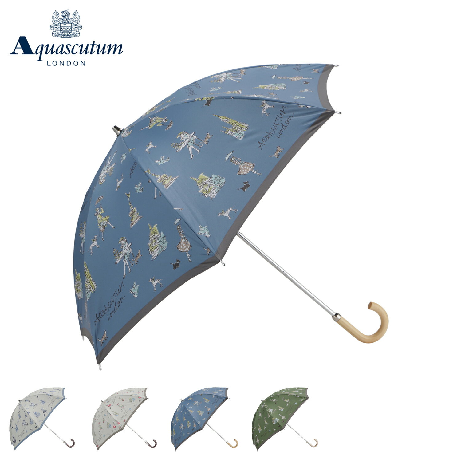 AQUASCUTUM ガールプリント アクアスキュータム 傘 日傘 晴雨兼用 長傘 雨傘 レディース UVカット 遮蔽 紫外線対策 オフホワイト ベージュ ブルー グリーン 1AQ 23076