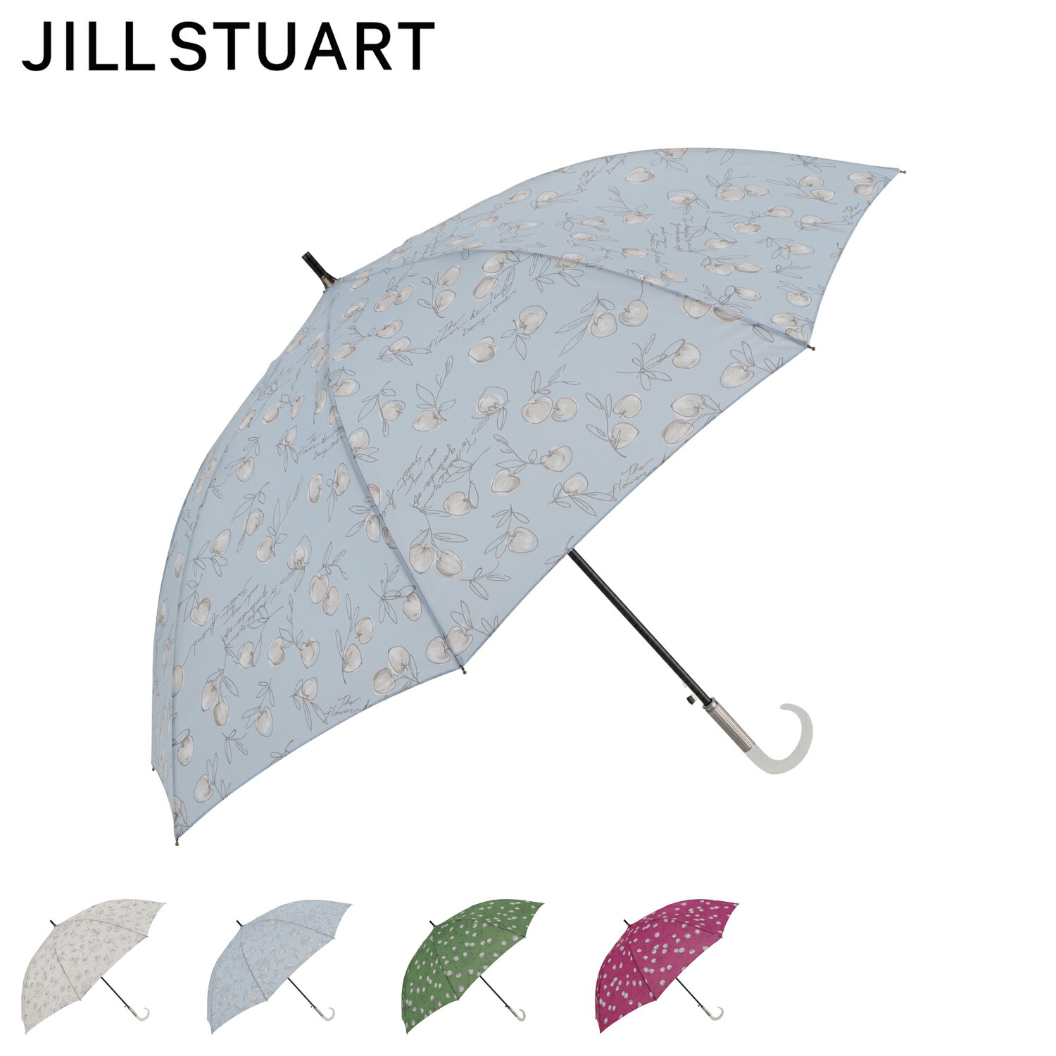 【最大1000円OFFクーポン】 JILL STUART ジル スチュアート 長傘 雨傘 レディース アップル プリント 耐風 ジャンプ式 オフホワイト ブルー グリーン フューシャ 1JI 11063