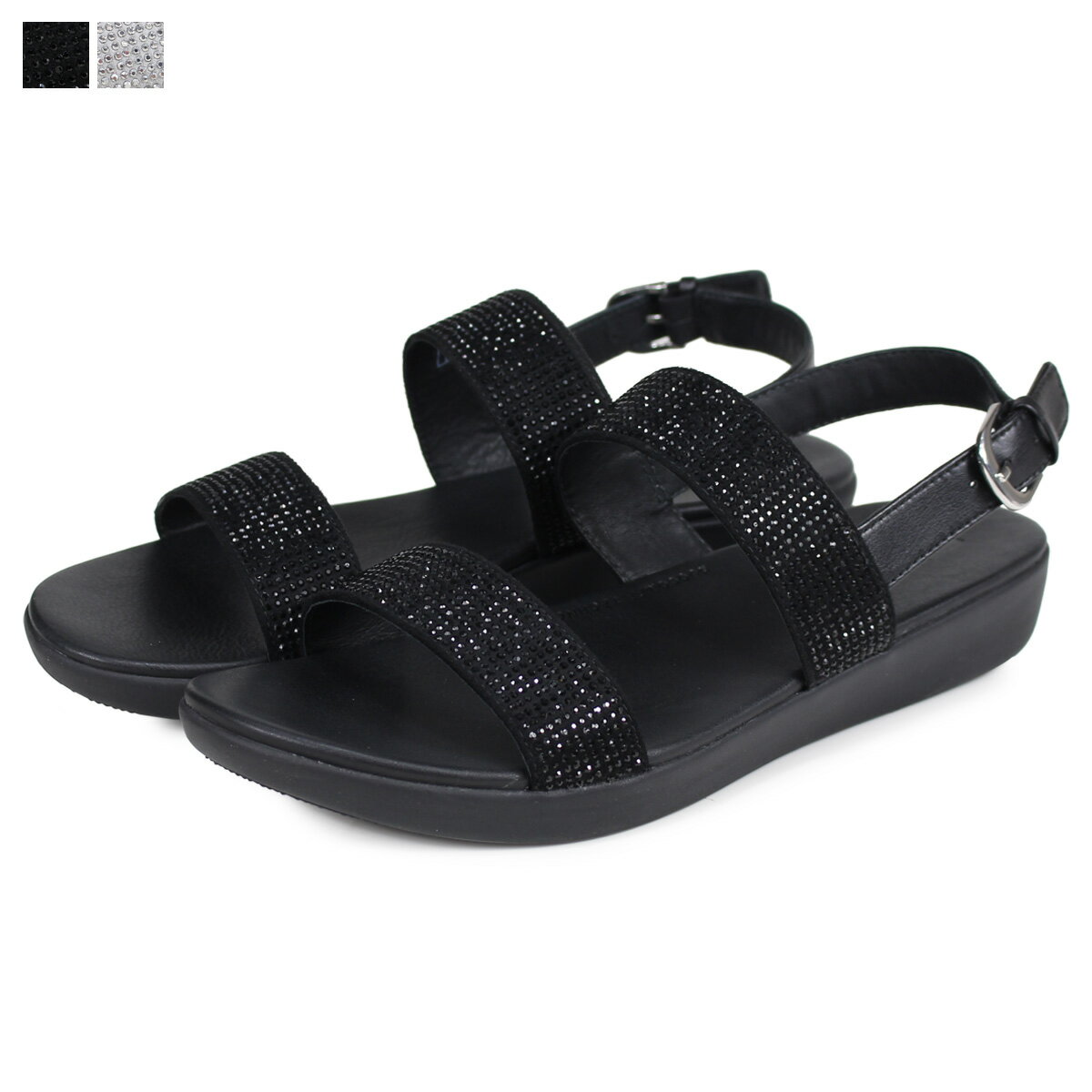 FitFlop BARRA CRYSTALLED フィットフロップ サンダル ストラップサンダル バーラ レディース ブラック シルバー 黒 Q94