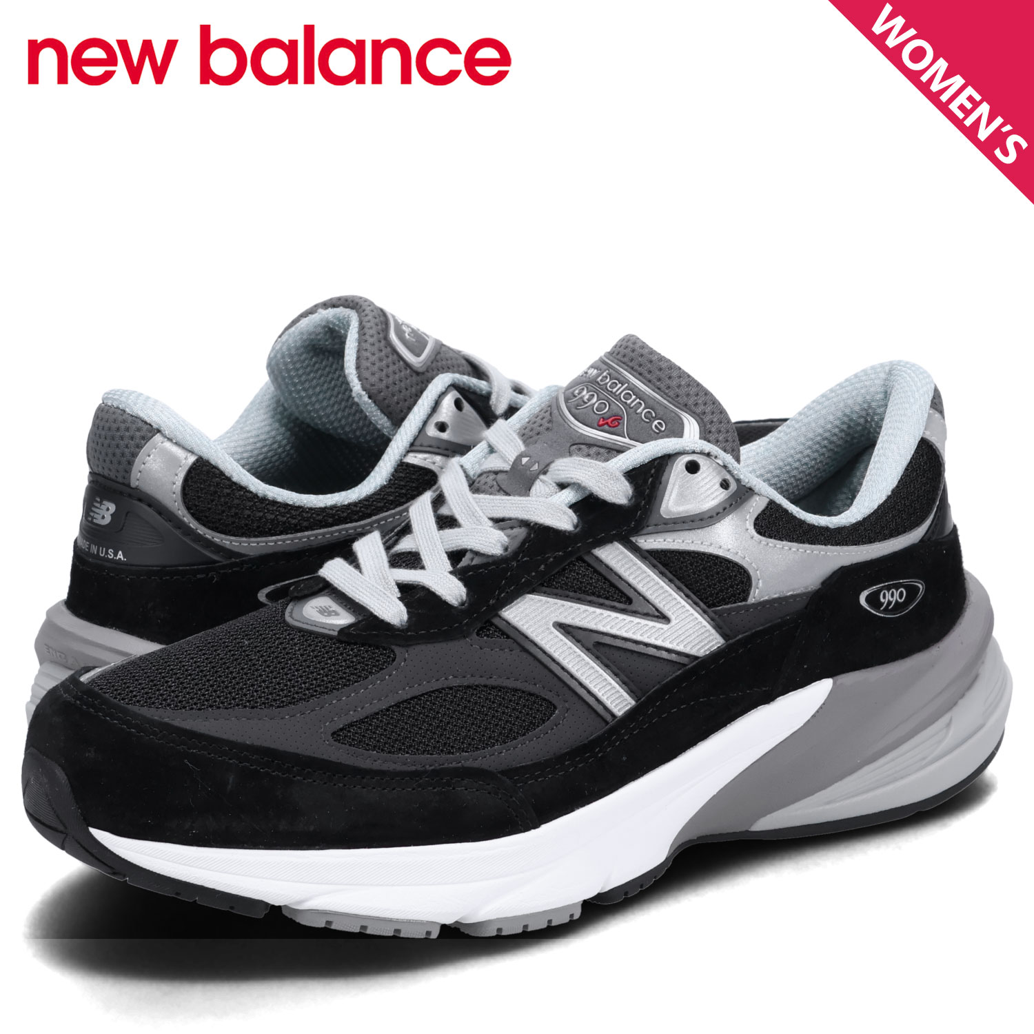 【最大1000円OFFクーポン】 new balance ニューバランス 990 スニーカー レディース Bワイズ MADE IN USA ブラック 黒 W990BK6