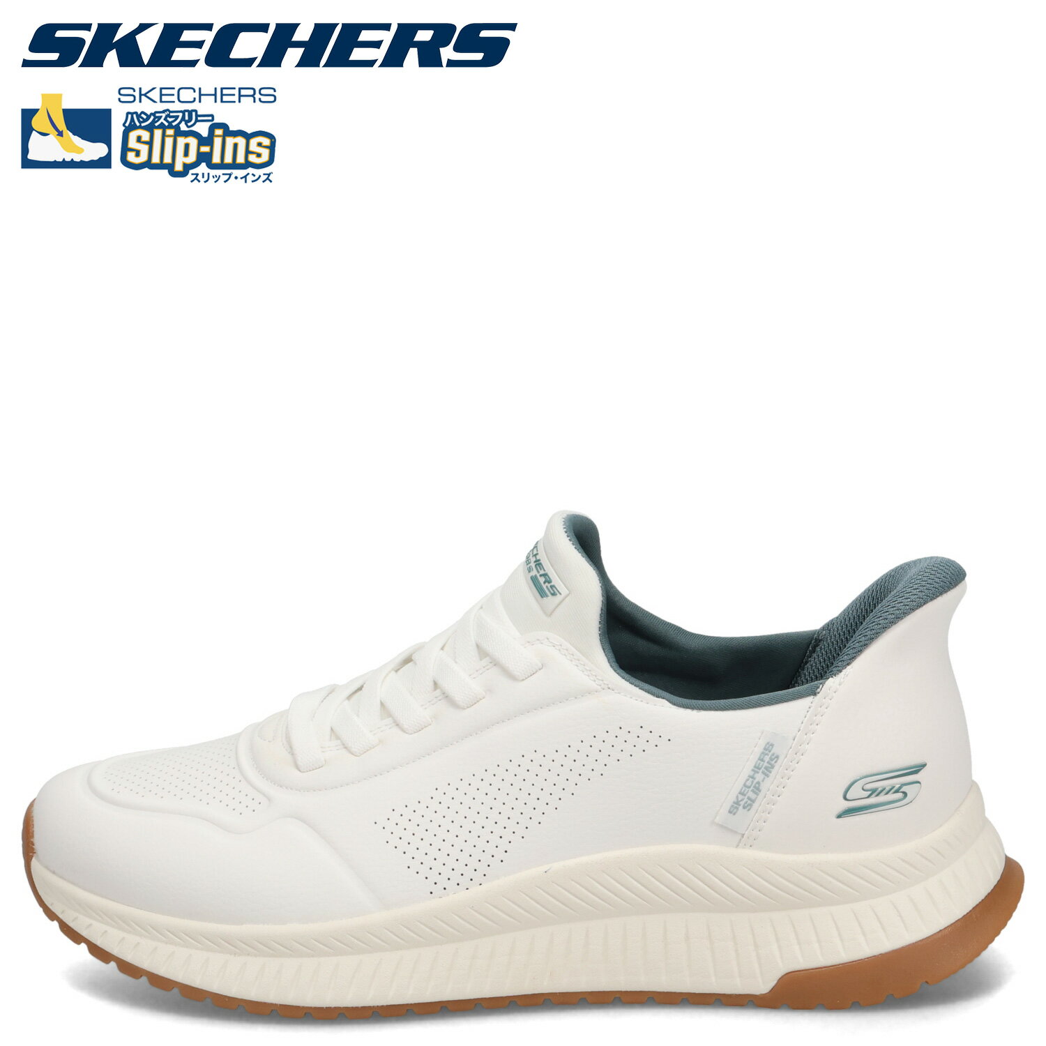 楽天Goods Lab＋【最大1000円OFFクーポン配布中】 SKECHERS SLIP-INS BOBS SQUAD 4 DIRECT STEP スケッチャーズ スリップインズ ボブス スクワッド 4 ダイレクト ステップ スニーカー メンズ ホワイト 白 118424