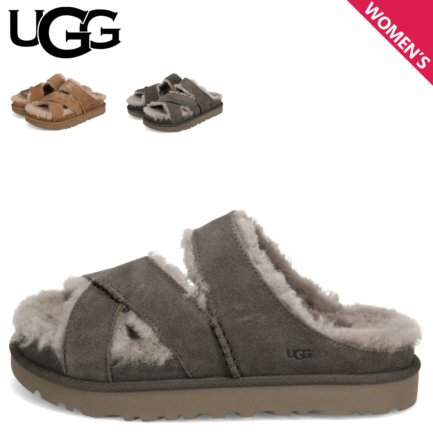 乐天商城 - UGG GREENPORT CROSS STRAP SLIDE アグ サンダル スリッパ グリーンポート クロスストラップ スライド レディース 厚底 チェスナット ダーク グレー 1178470 母の日