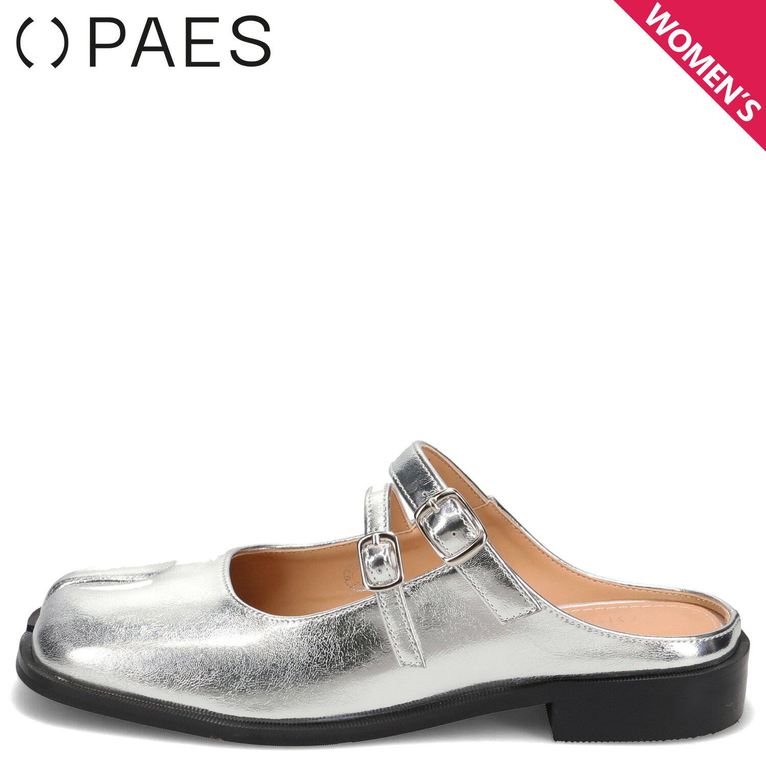 Round Toe - PAES 20255 DOUBLE BUCKLE MULE ペイズ サンダル ミュール 足袋 レディース 軽量 シルバー