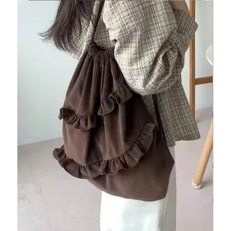 入園準備 フリル付き 体操服袋 可愛い キッズ ナップザック 子供用 ナップサック 体操服入れ おしゃれ コーデュロイ 体操着袋 背負える 軽量 大容量 通園バッグ 通学バッグ ナップサック 入学準備 幼稚園 保育園 小学校 — vista 3