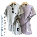 セットアップ スポーツウェア 半袖 上下セット レディース セットアップ Tシャツ ショートパンツ ワンマイルウェア カジュアル パジャマ 大人 おしゃれ 体型カバー シンプル 韓国 2点セット ポケット付き 短パン グレー