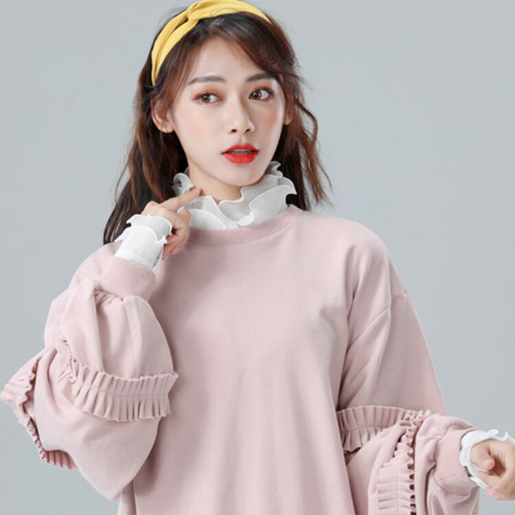 フリルプリーツ付け衿 つけ襟 レディース ブラウス付け襟 レイヤード 重ね着 インナー 無地 フリルネック シャツ 付け衿 ハイネック カジュアル 可愛い 通勤 通学 シフォン ウェーブデザイン モノトーン 黒 白