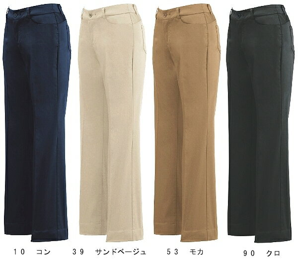 ※沖縄・離島・一部地域への配送は、9,800円(税込)以上で送料無料となります。機能説明 軽くて動きやすいストレッチパンツ。しかも形態安定加工なのでノーアイロンでも着用が可能。 ブーツカットラインがスマートで落ち着いた雰囲気に決まる働く女性の応援ユニフォーム。 スペック メーカー ジーベック（XEBEC） 品番/シリーズ 12202/0 シーズン 春夏物 商品名 レディスストレッチパンツ 素材 サテンストレッチ 綿65%、ポリエステル35% カラー 10 コン 39 サンドベージュ 53 モカ 90 クロ サイズ 5号〜19号 ※ジーベック紳士用作業ズボン股下サイズについては、 全サイズ 股下80cmに変更になりました。 予めご了承くださいませ。 ※パンツで股下ハーフと記載の商品は裾が切りっぱなしの状態となっています。 仕様 ・樹脂ボタン ・金属ファスナー 商品特性 伸縮素材、形態安定加工 加工 ※ご要望の加工は下のバナーをクリックしてお求めくださいませ。 サイズ、色等についてのご注意 製品加工の為に、仕上がりのサイズや色等に多少のバラつきがございます。 予めご了承下さいませ。 ※同じメーカー商品の色名・色番が同じでも、別シリーズの場合、色合いが異なりますので、ご注意くださいませ。 上下で色をそろえる場合、同じシリーズの商品をお買い求め下さいませ。 尚、綿製品の場合は同じシリーズでも若干バラツキがございます事、予めご了承くださいませ。