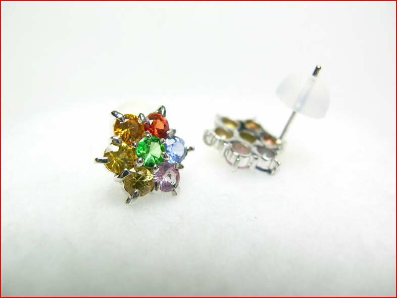 7色使いのサファイアピアス　ホワイトゴールドのフラワーモチーフ　きれいなテリ！！　10P12feb10 【送料無料100215】